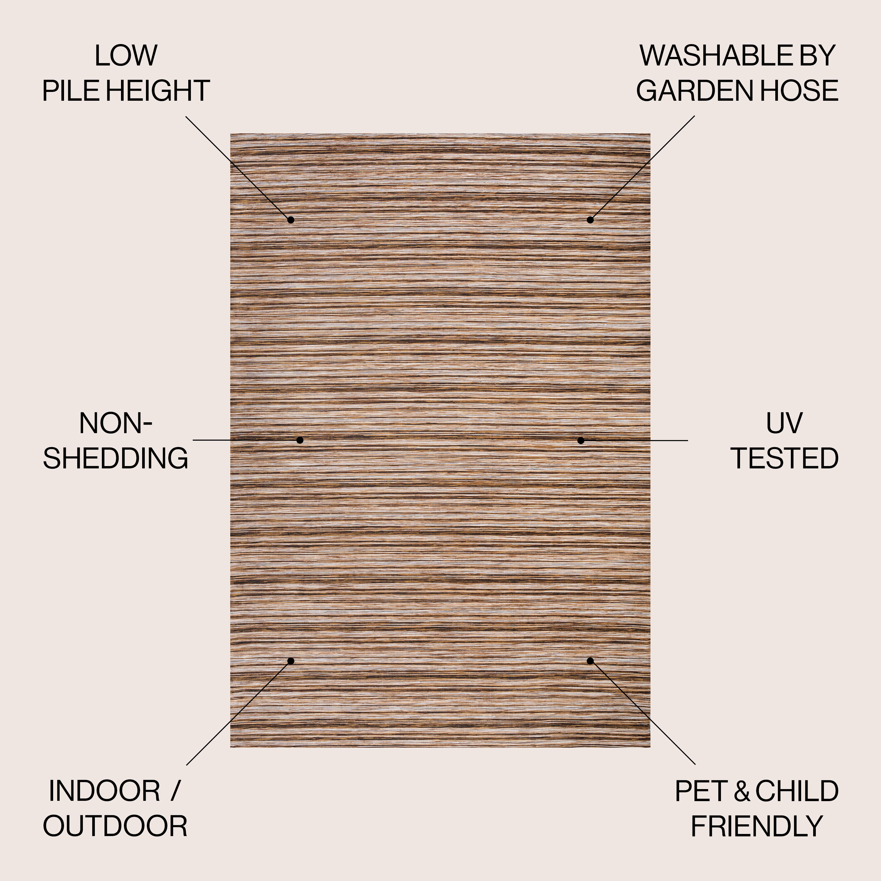 Heathered Natural Brown Stripe 6' Round Synthetic Area Rug