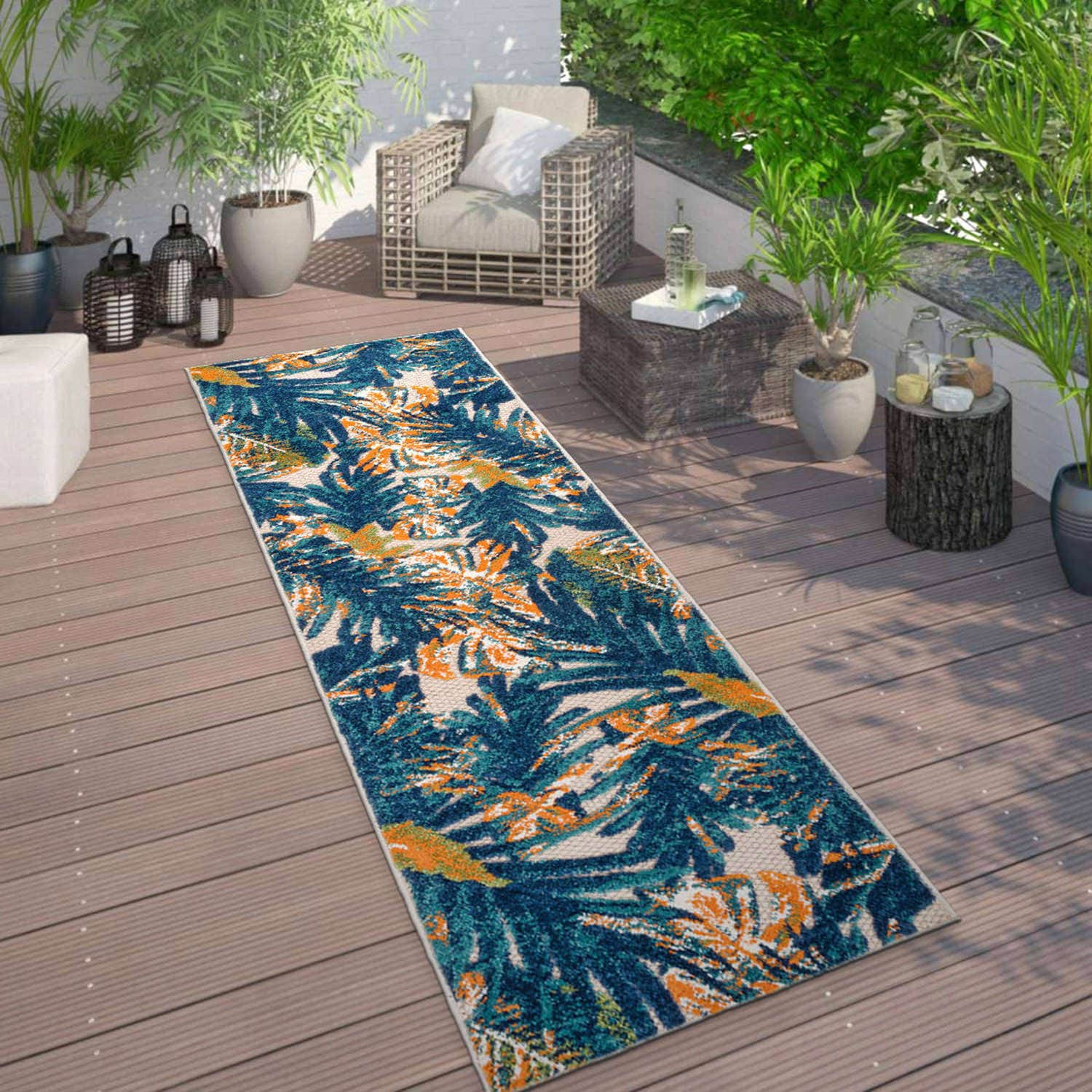 World Rug Gallery 8012MULTI2X7 Patio 2 x 7 (ft) Loomed Polypropylene Multi Rectangular Indoor/Outdoor Floral/Botanical Global Runner rug