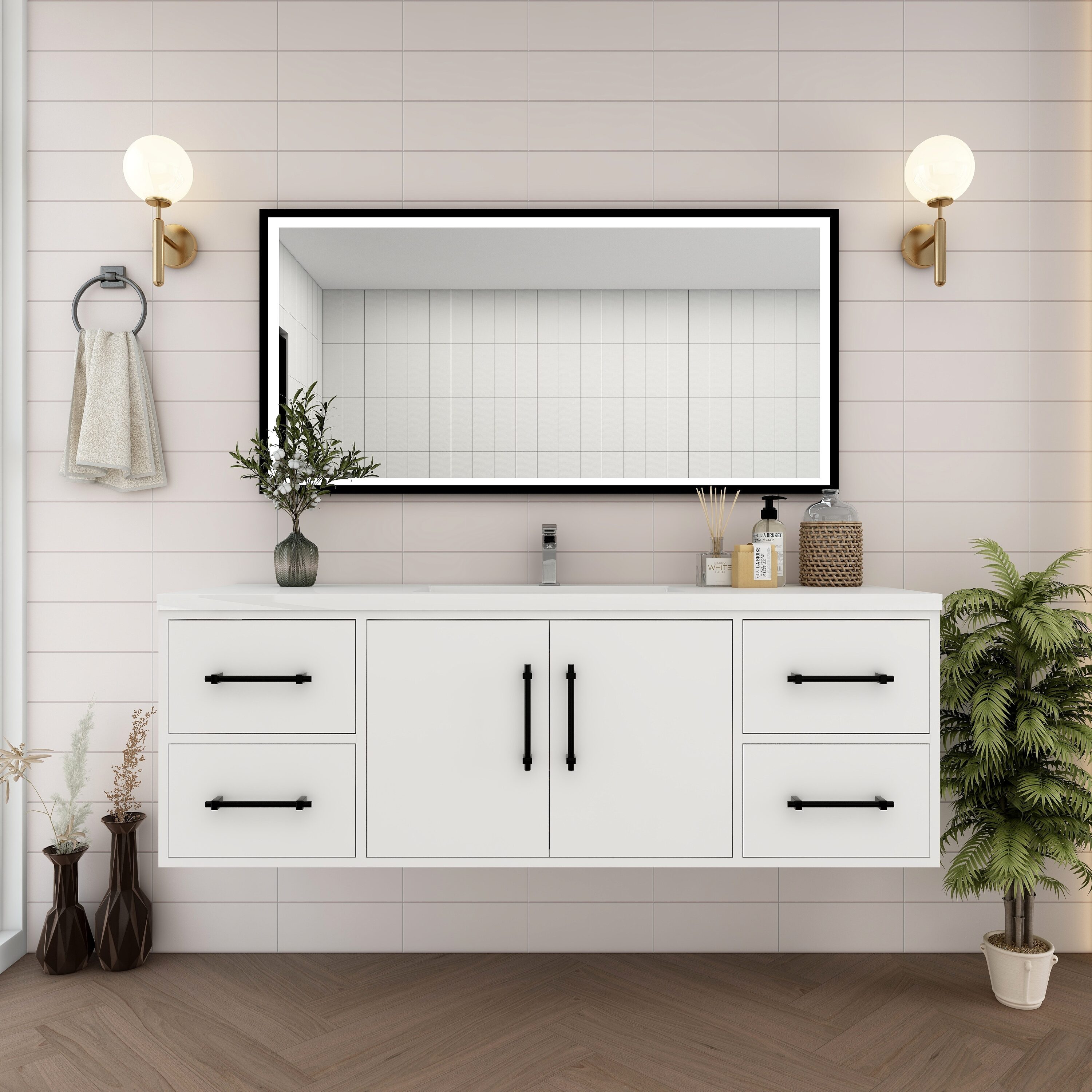 BV Better Vanity Victoria Single Sink Floating Bathroom Vanity with White Acrylic Top (Fully Assembled)