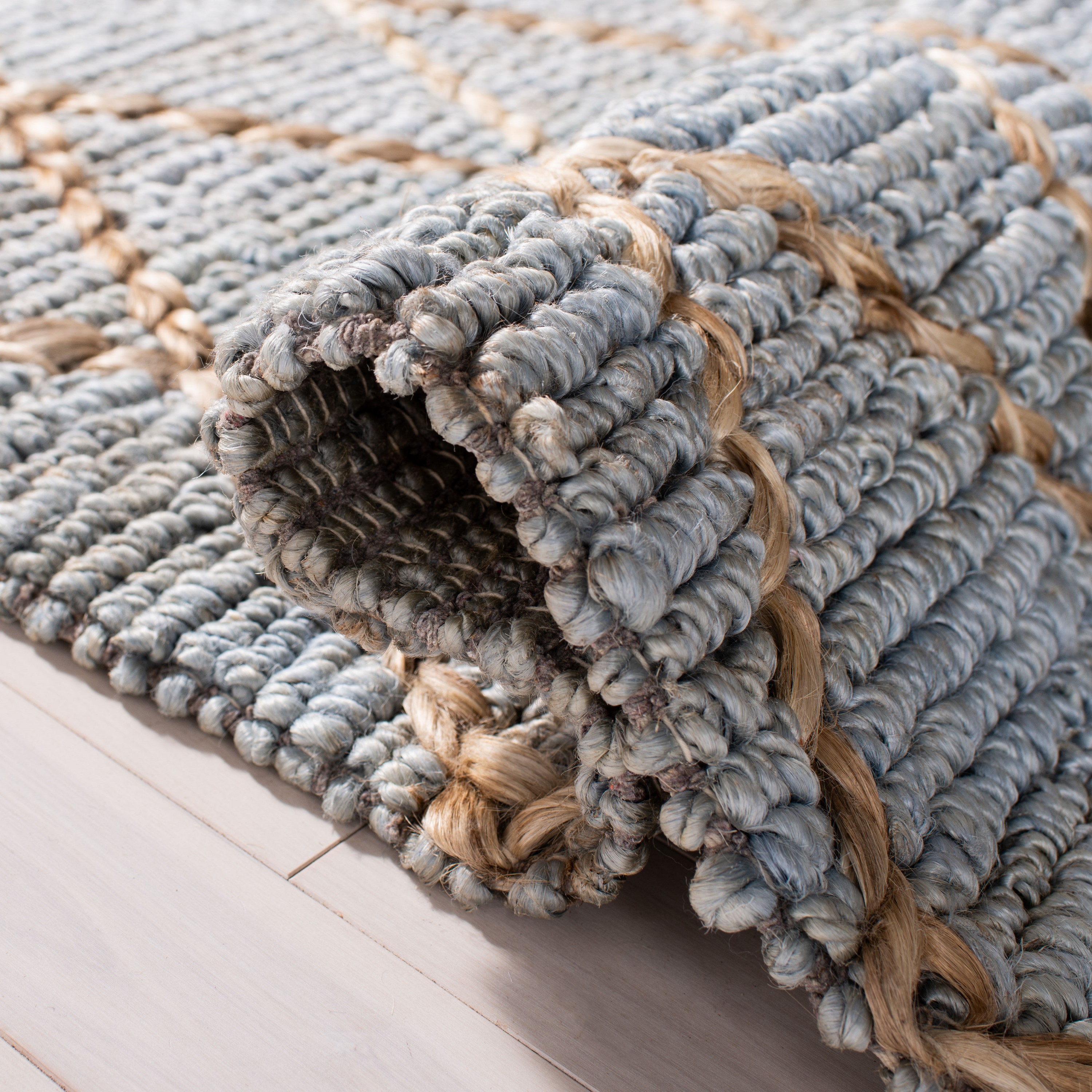 Blue and Natural Flat Woven Reversible Cotton 8' x 10' Rug