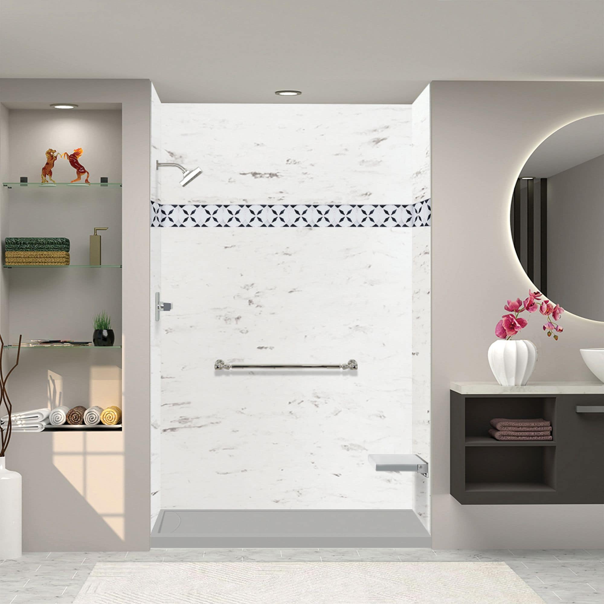 Transolid FSL6036L-87 36-in W x 60-in L Left Concrete Single Threshold Rectangle Shower Pan Base with 2-in H Threshold