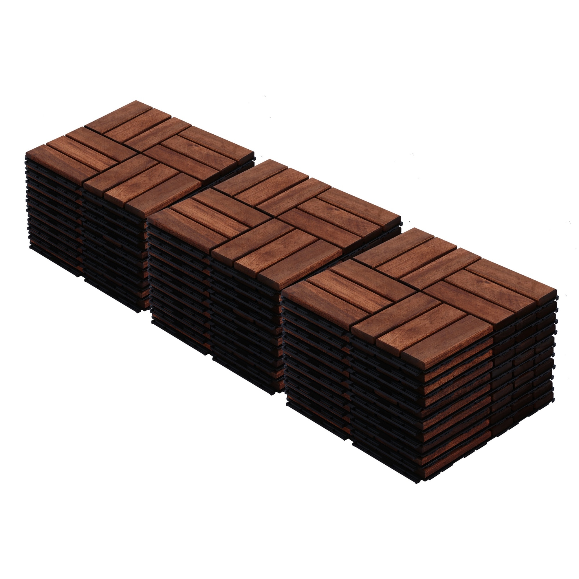 HyperDrop Cart 30 Piece 12 Inch Checker Style Dark Brown Acacia Interlocking Deck Tiles for Patio Backyard Decor #X-OEJ3ZCL7INW2