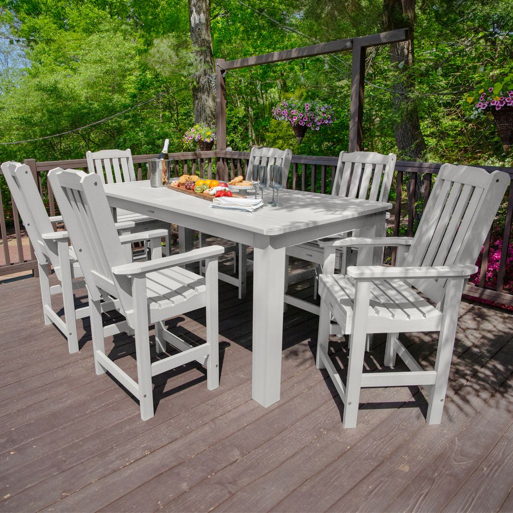 highwood AD-ST7LH2CO5BA-WHE Lehigh 7 -Piece White Counter height Plastic Rectangle Table with 6 Stationary Chairs
