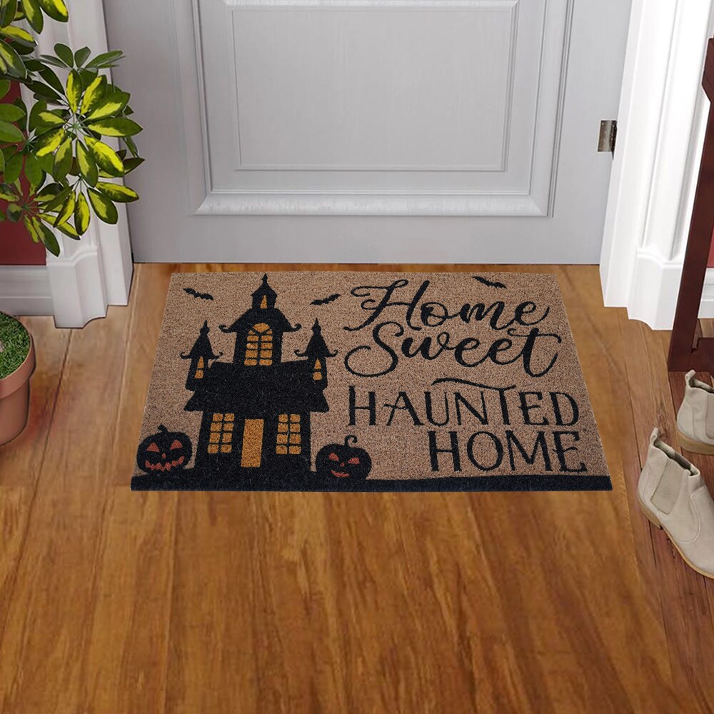 Haunted Living 2-ft x 3-ft Black/Orange Coir/Rubber Rectangular Indoor ...