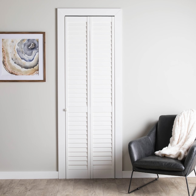RELIABILT 24-in x 80-in White Louver Solid Core Primed Pine Wood Bifold Door Hardware Included RELIABILT 24-in x 80-in White Louver Solid Core Primed Pine Wood Bifold Door Hardware Included