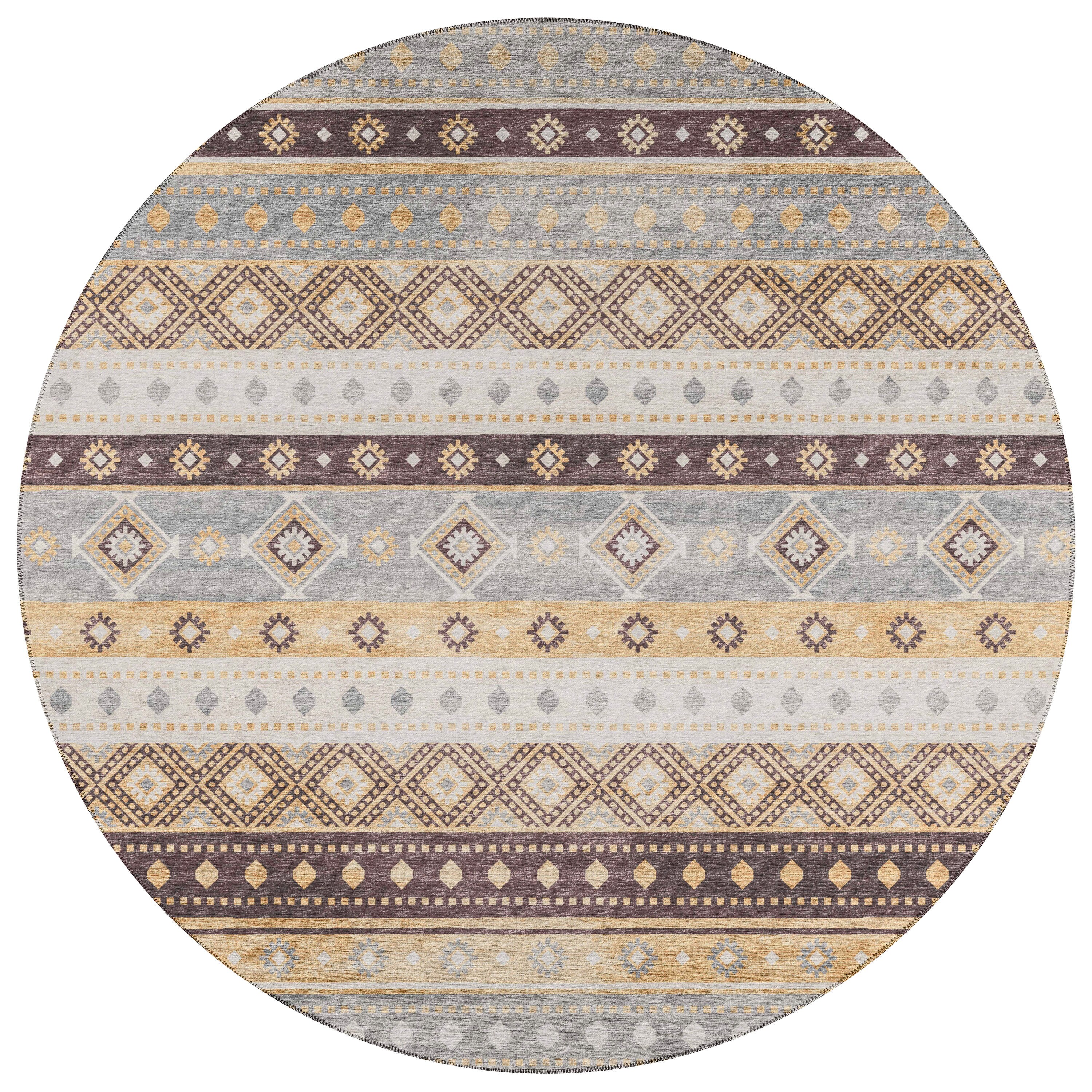 Addison Rugs AYU42GI8RO Yuma 8 x 8 (ft) Chenille Gilded Round Indoor/Outdoor Geometric Southwestern Area rug