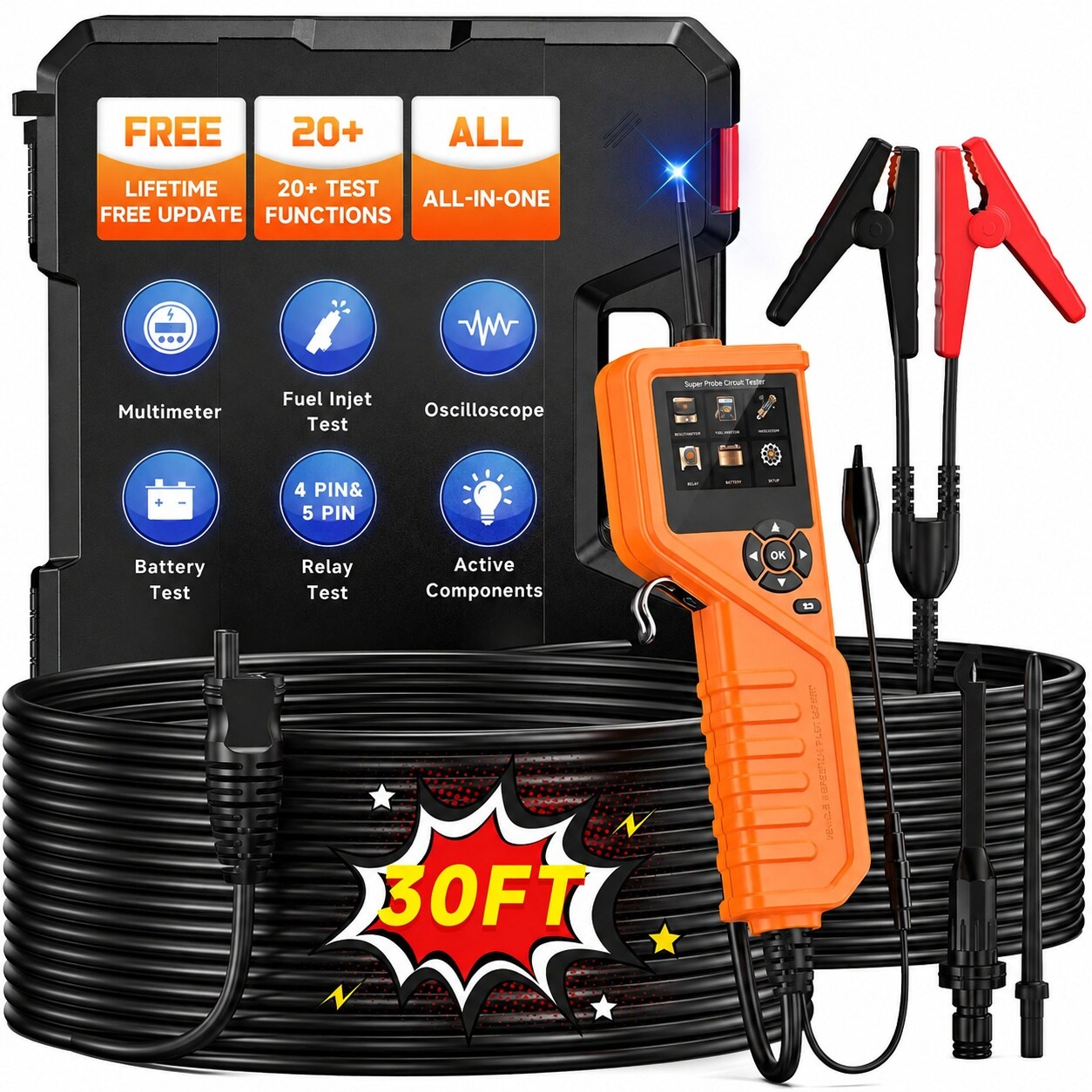 AOIZGMY  KM601 Power Circuit Probe Kit 12V to 24V Automotive Circuit Tester with power cell Test Multimeter Oscilloscope Fuel Injector Short