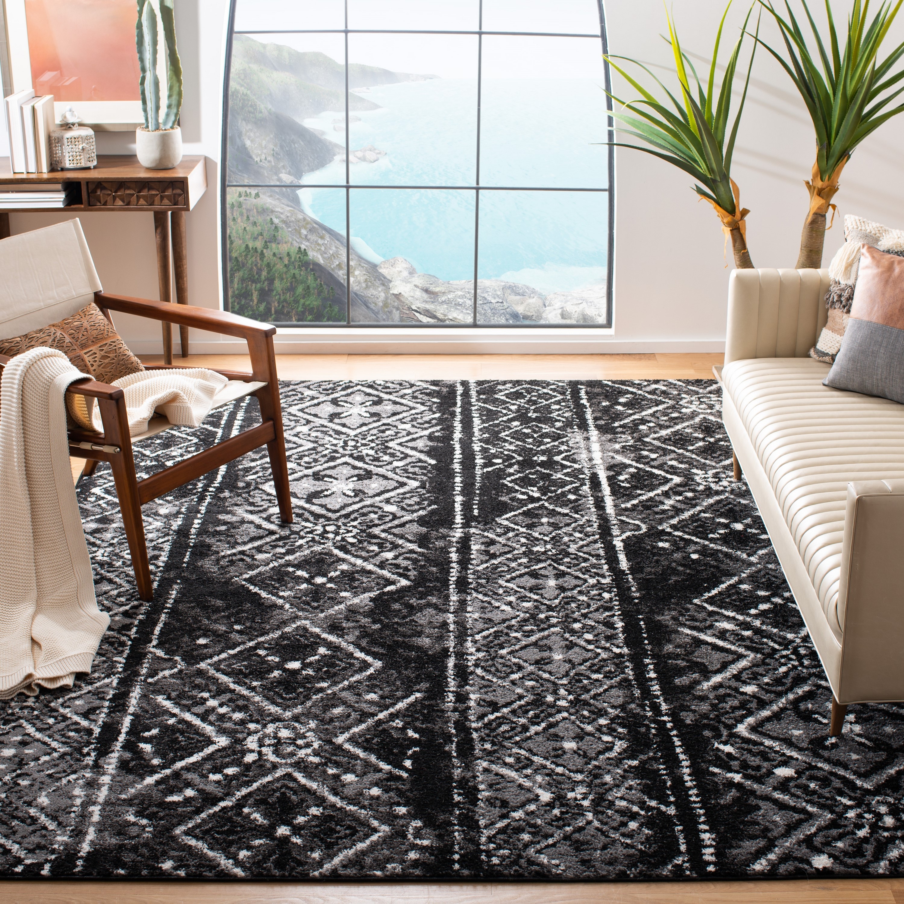 Safavieh ADR111C-1115 Adirondack Winston 11 x 15 (ft) Loomed Polypropylene Black/Silver Rectangular Indoor Geometric Global Area rug