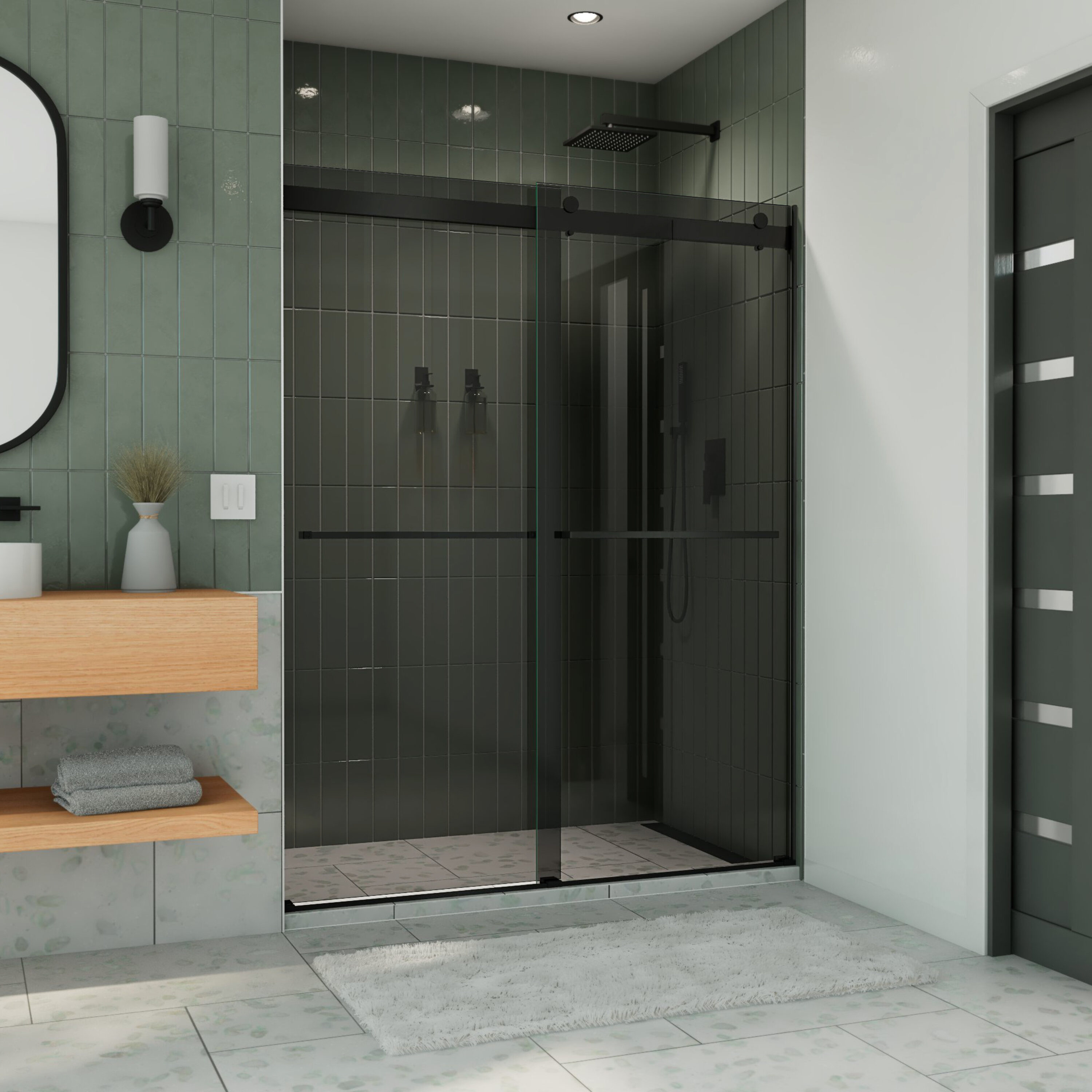 DreamLine SHDR-636076G-09 Essence Matte Black 56-in to 60-in W x 76-in H Frameless Bypass Sliding Shower door 5/16-in Thick Smoke gray Glass