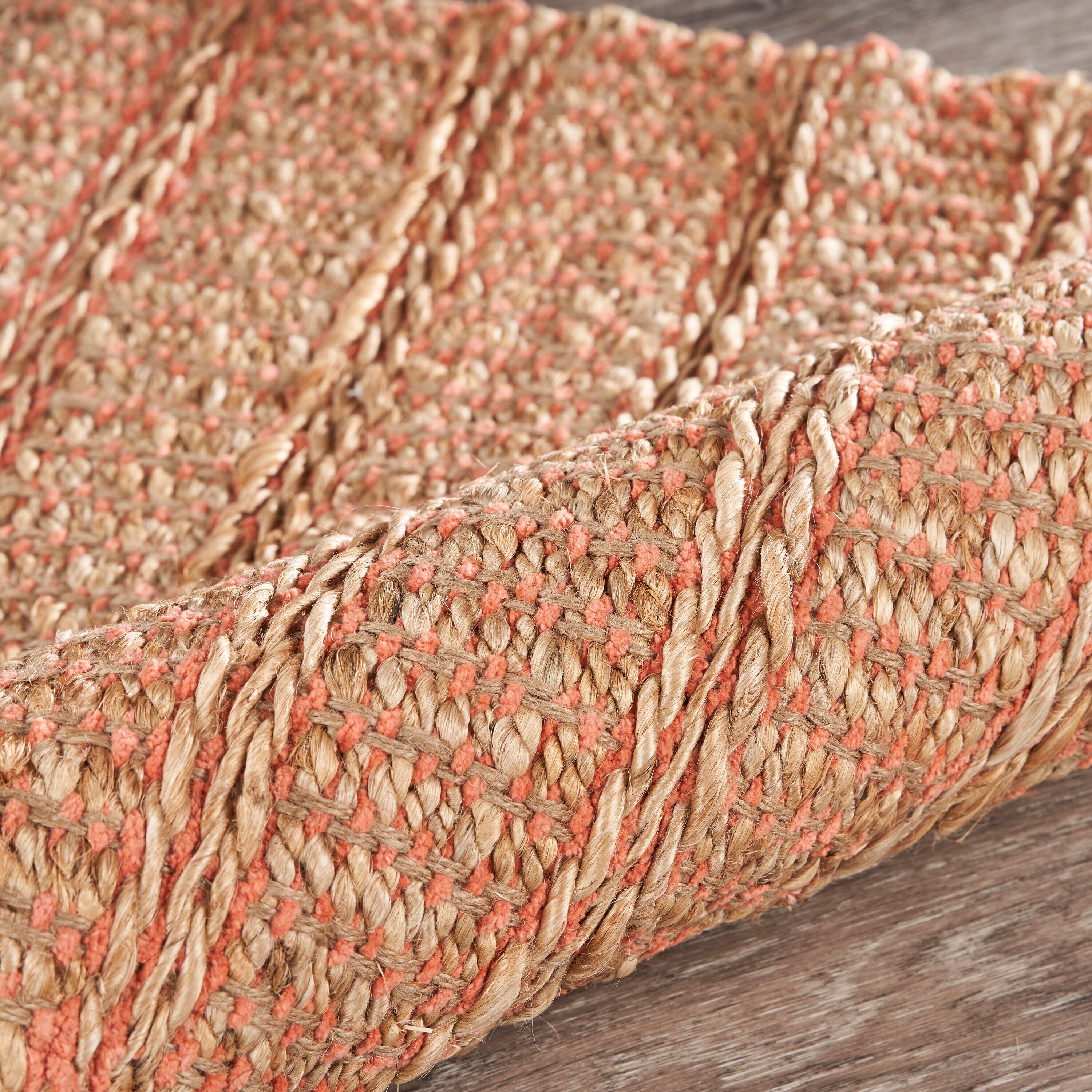 Handmade Tan and Coral Braided Jute Chenille Area Rug, 9' x 12'