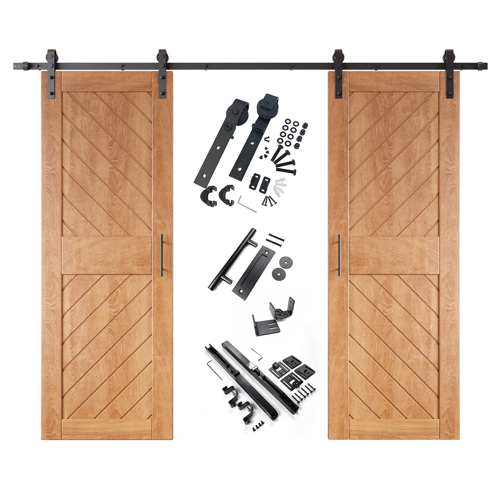 HOMACER YT2H132C-XT4-3084-EA 30-in x 84-in Early American Prefinished Non-standard Pine Wood Solid core Double Barn Door (Hardware Included)