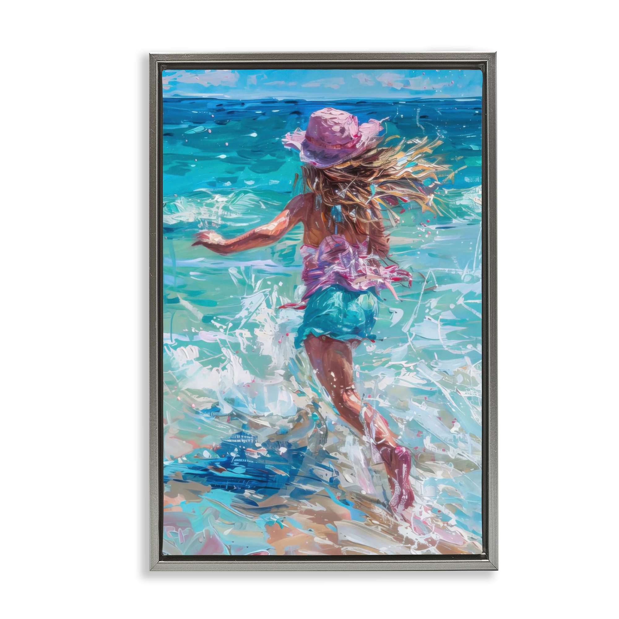 Stupell Industries BT-718-FFL-16X24 Summer Beach Fun Girl Floating Frame design by LSR Design Studio