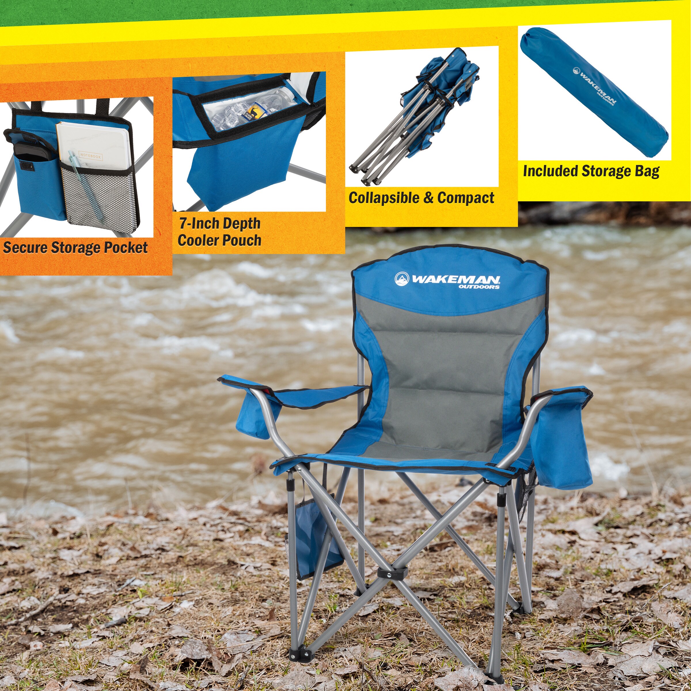 Oversized Blue and Gray Heavy Duty Folding Camping Chair