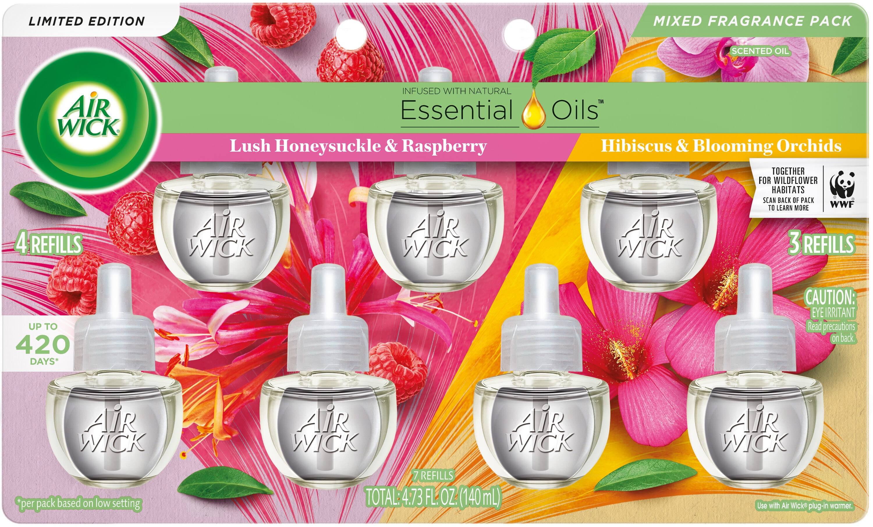 Air Wick 62338-03148 0.67 Fluid Ounce(s) Lush Honeysuckle Raspberry + Hibiscus Blooming Orchids Refill Air Freshener 7 -Pack