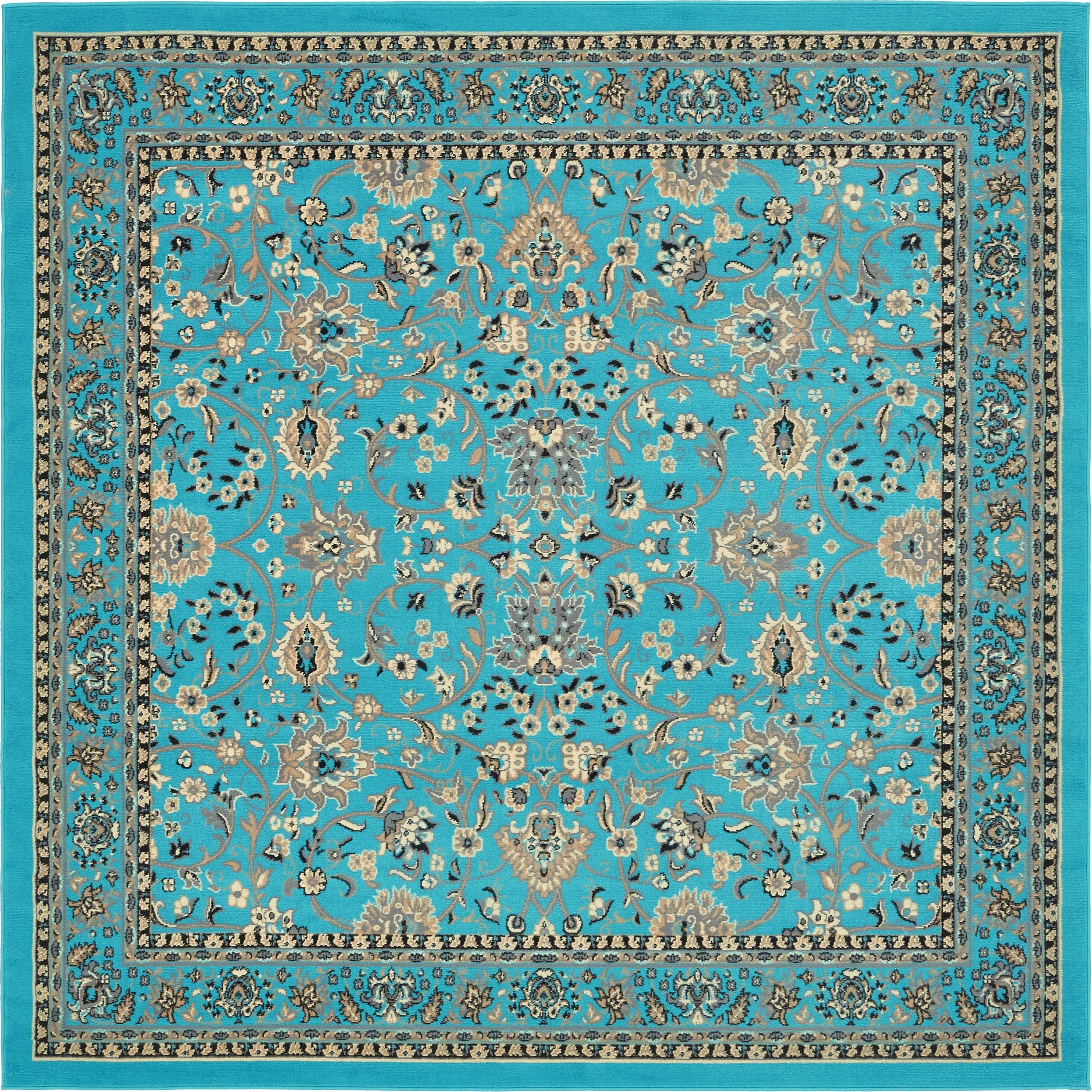 Unique Loom 3134491 Washington Sialk Hill 8 x 8 (ft) Loomed Polypropylene Turquoise/Ivory Square Indoor Floral/Botanical Area rug