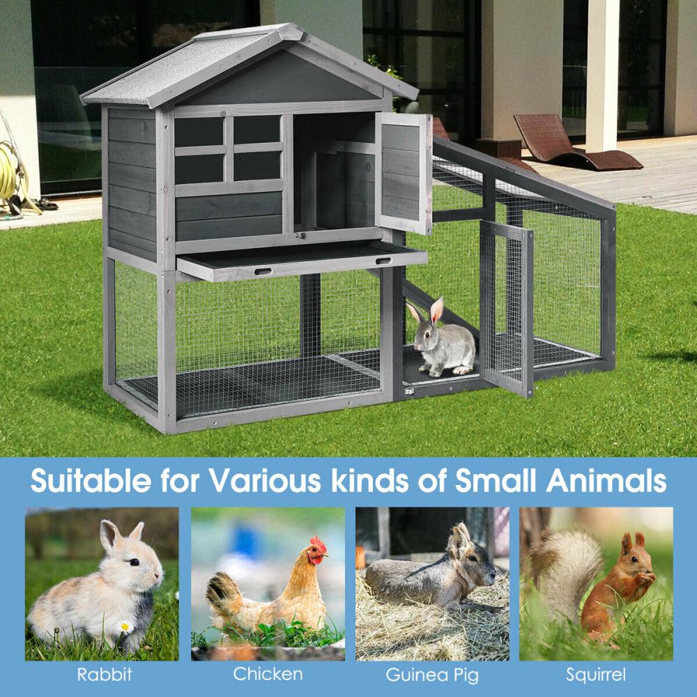 Orange Chicken Coop Large Wooden Rabbit Hutch Hen Cage,Outdoor Bunny Hutch,Rabbit House with Ventilation Door,Removable Tray & Ramp Chicken Coop,for Small Animals 