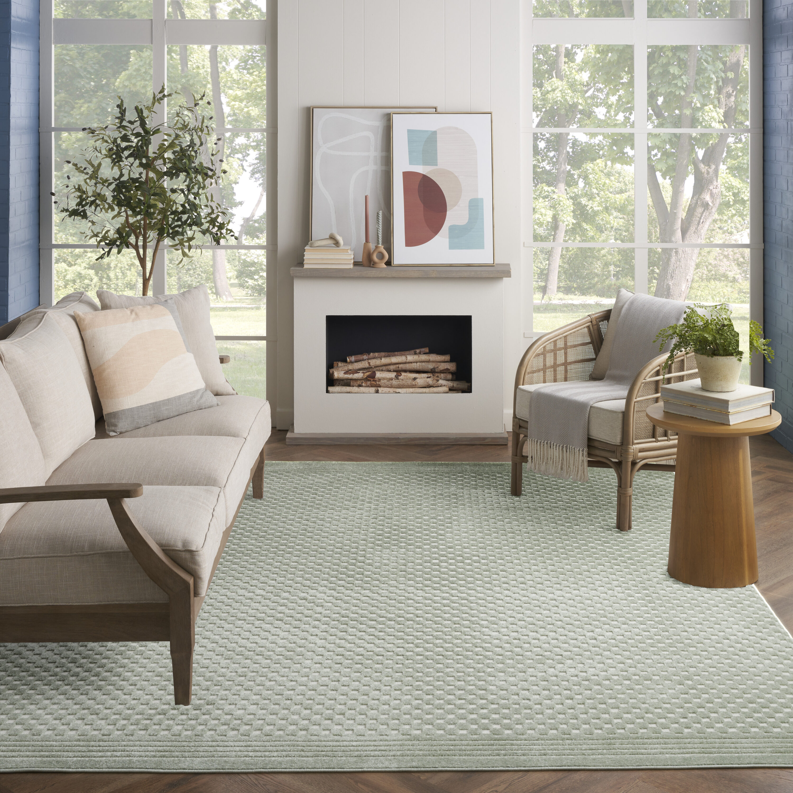 Nourison Home 099446983657 Casual 8 x 10 (ft) Polypropylene Green Rectangular Indoor Geometric Area rug