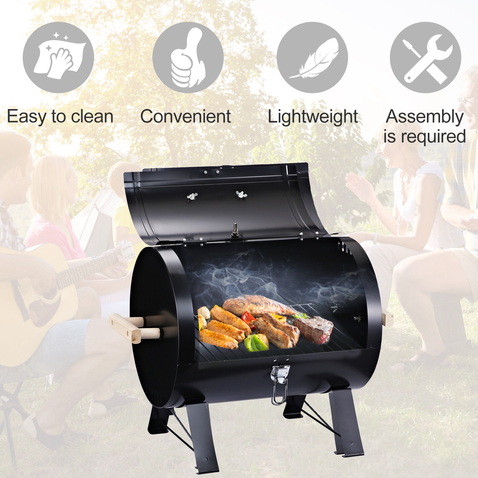  Outsunny Portable Charcoal Grill, Tabletop Outdoor Barbecue,  Small Outdoor Mini BBQ for Camping, Backyard, Tailgating, Beach, Black :  Patio, Lawn & Garden