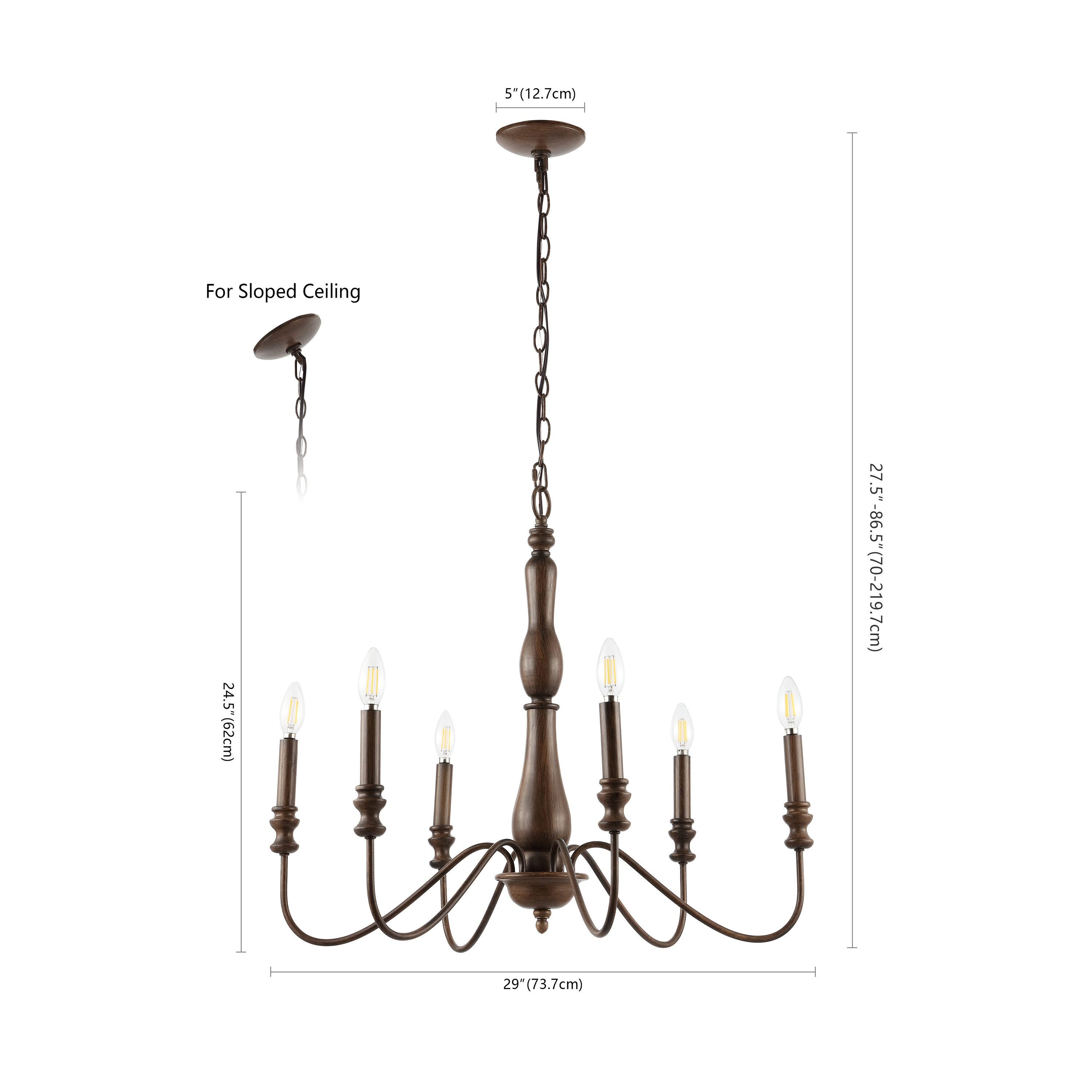 Victoria 29" Rustic Brown Iron 6-Light LED Candle Chandelier