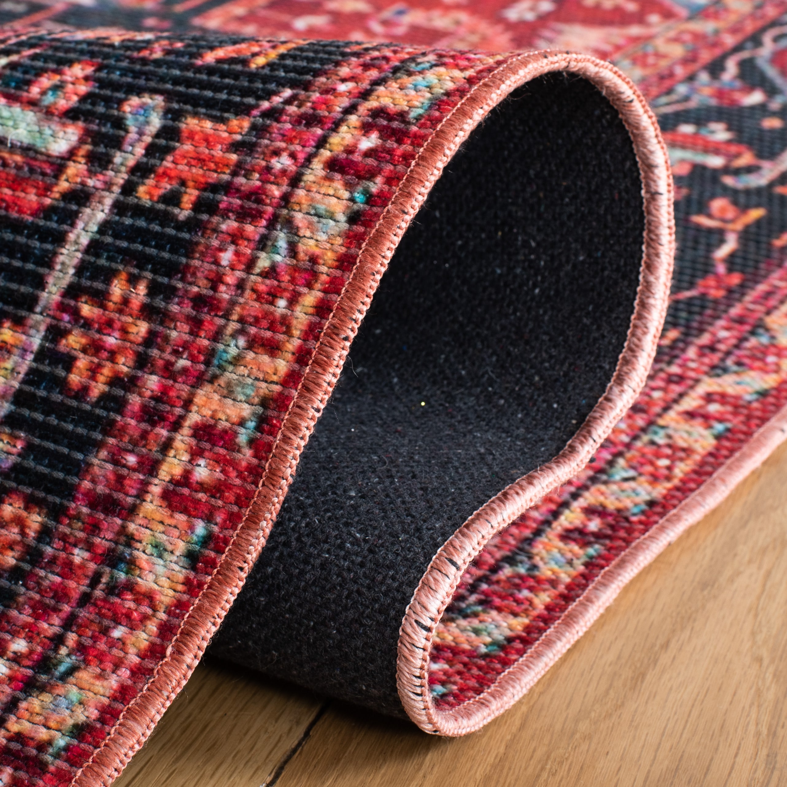 Red and Blue Machine Washable Oriental Area Rug