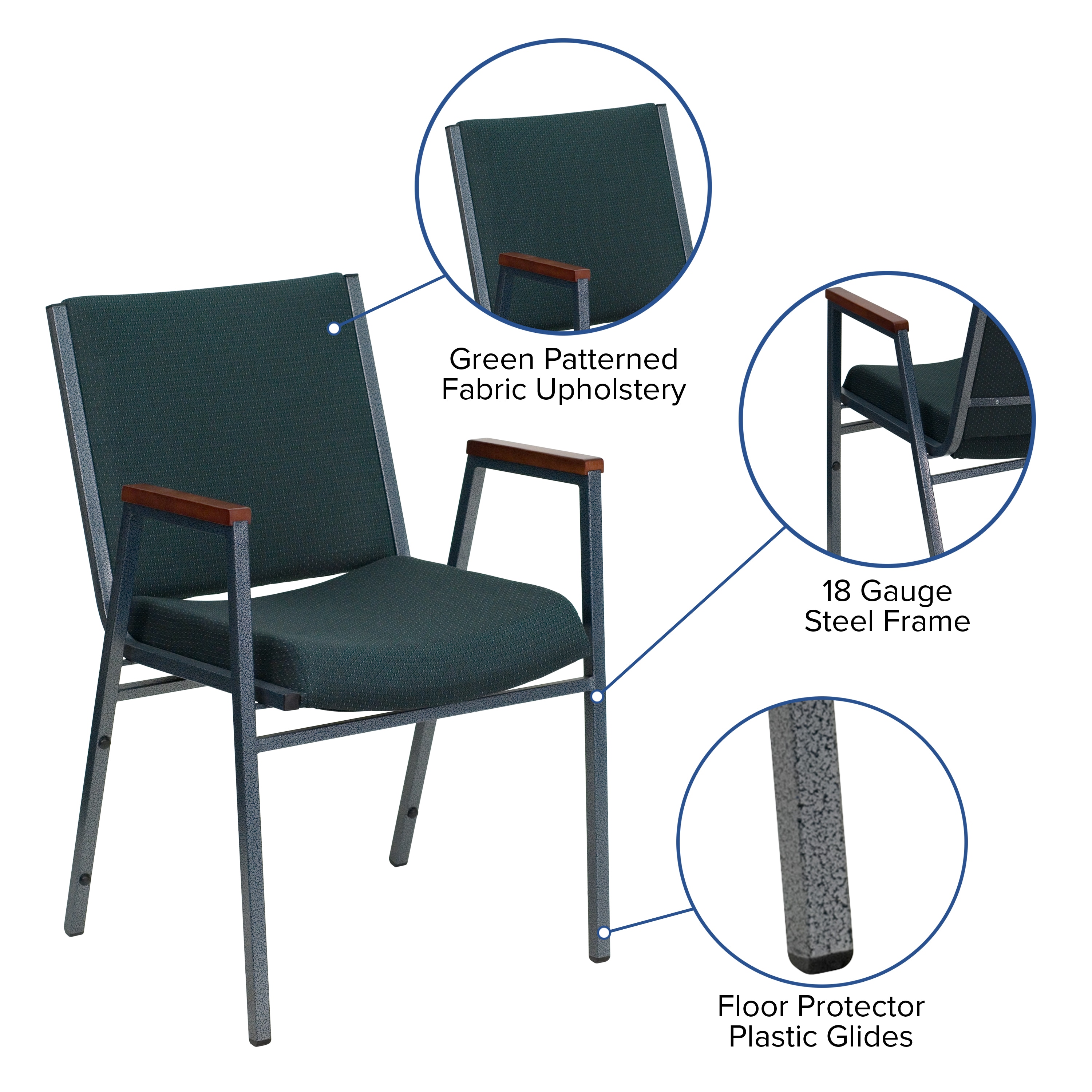 Hercules Series 31'' Green Patterned Fabric Stack Chair with Silver Steel Frame