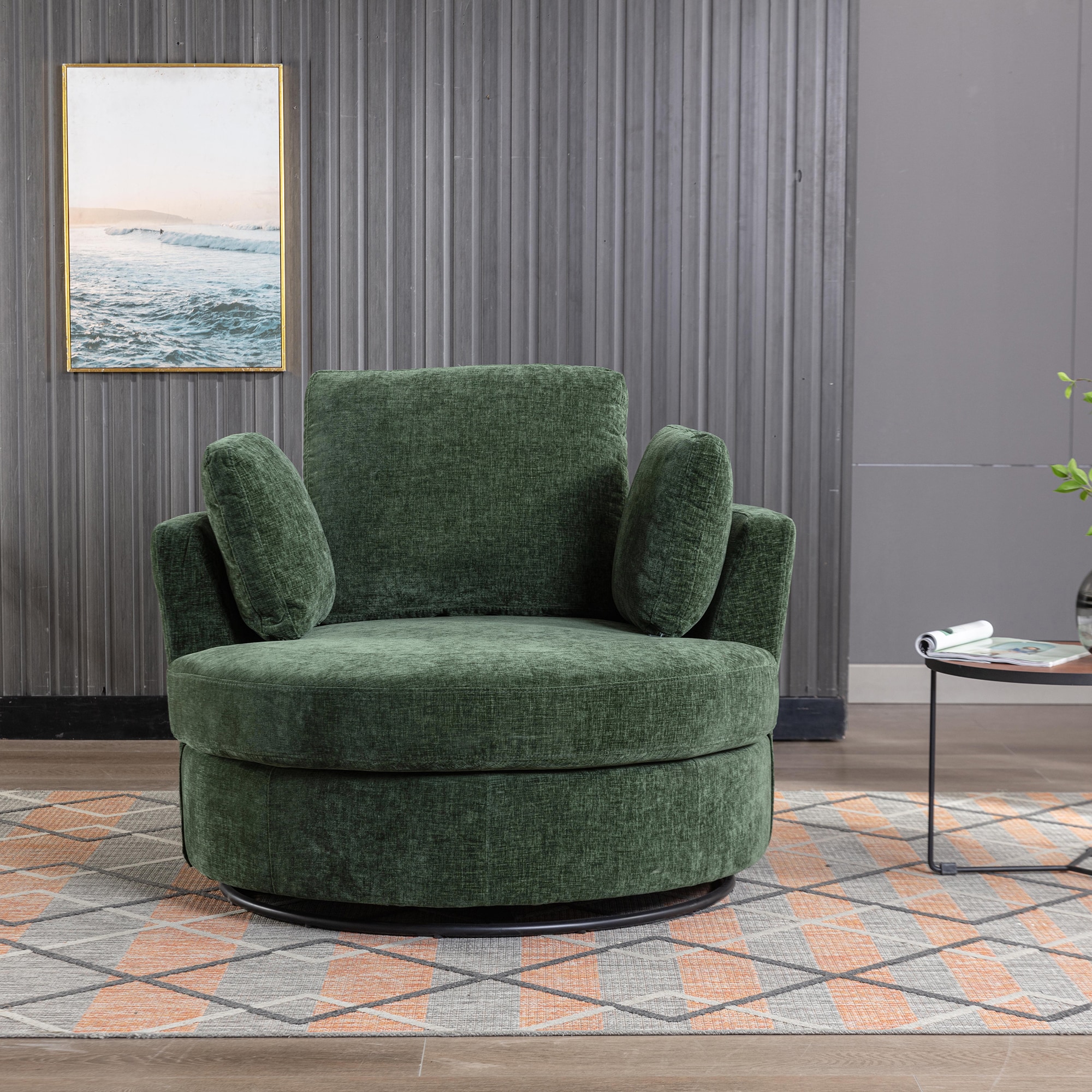 Aortzio Modern Green Chenille Swivel Barrel Chair HM A1001 GREEN at Lowes