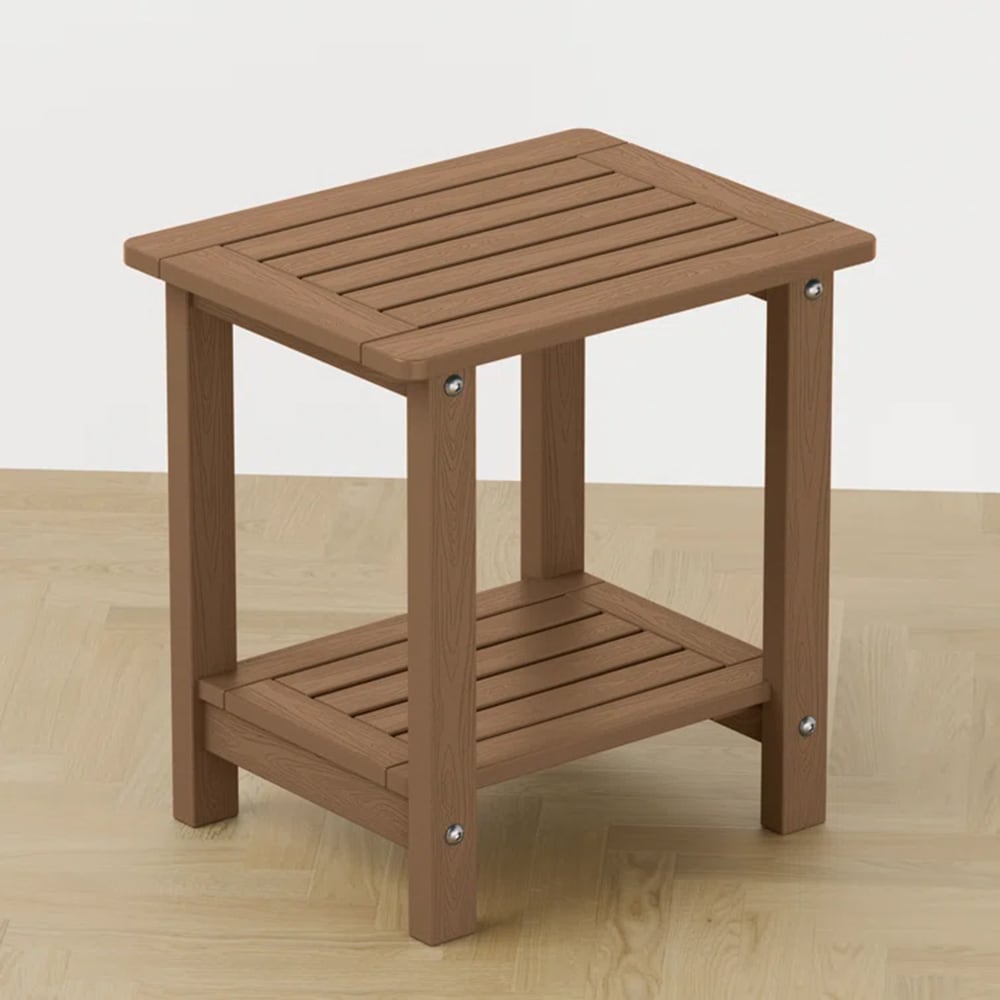 WINSOON YD8005 Teak Double Layer Patio Side Table Square Outdoor End 12.59-in W x 16.14-in L