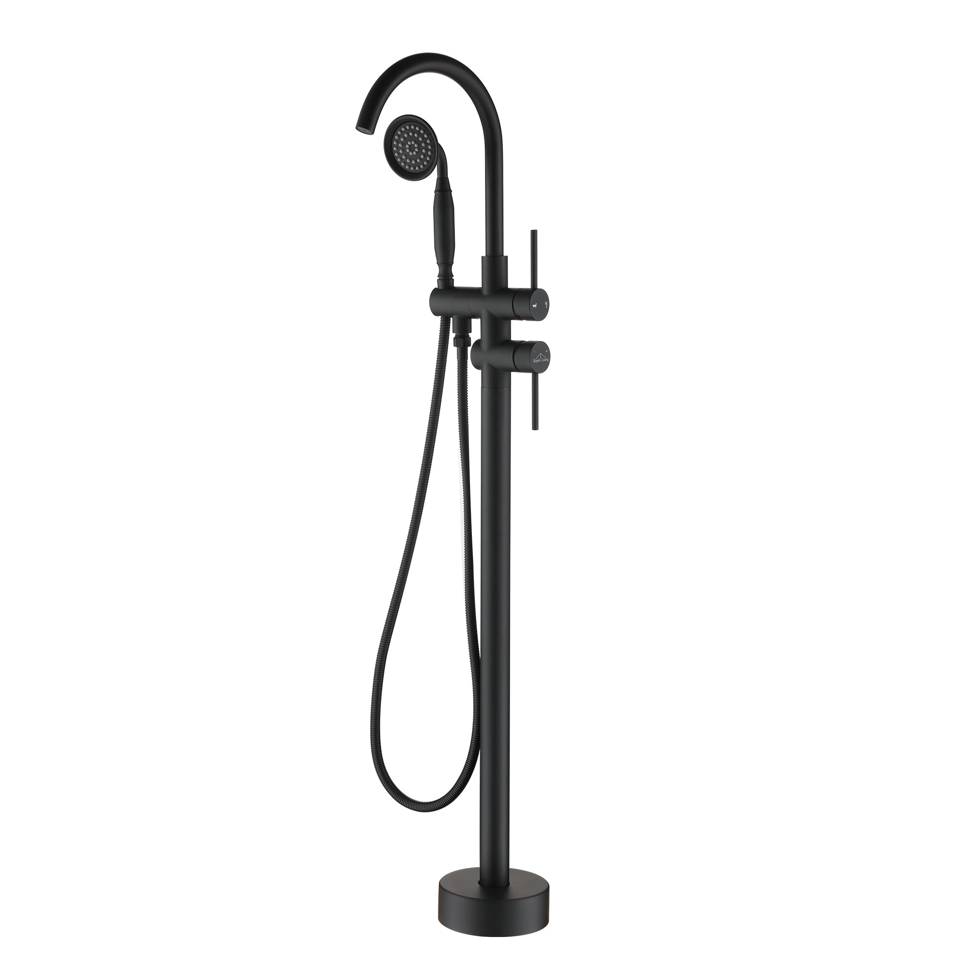Boyel Living MS-1515-2-MB 6 GPM 2-Handle Floor Mount Freestanding Tub Faucet with Hand Shower and Built-in Valve in Matte Black