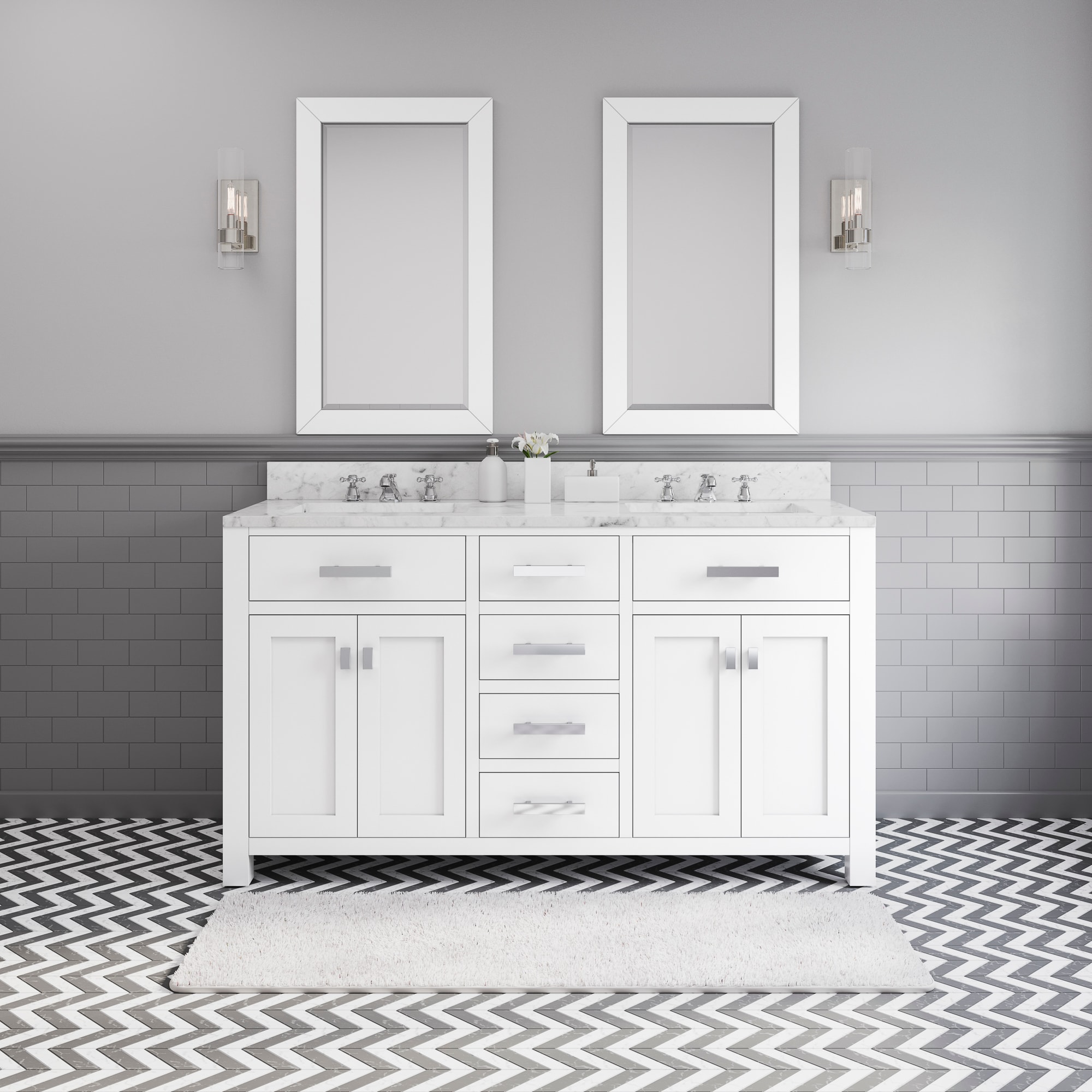 Water Creation Madison 60-in Pure White Undermount Double Sink Bathroom ...