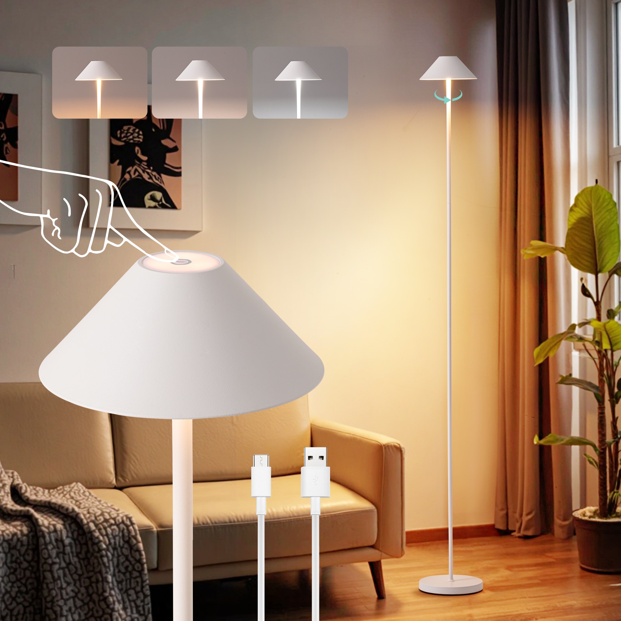 Netin IP43 Waterproof 47-in Adjustable White Touch Standard Desk Lamp with Metal Shade