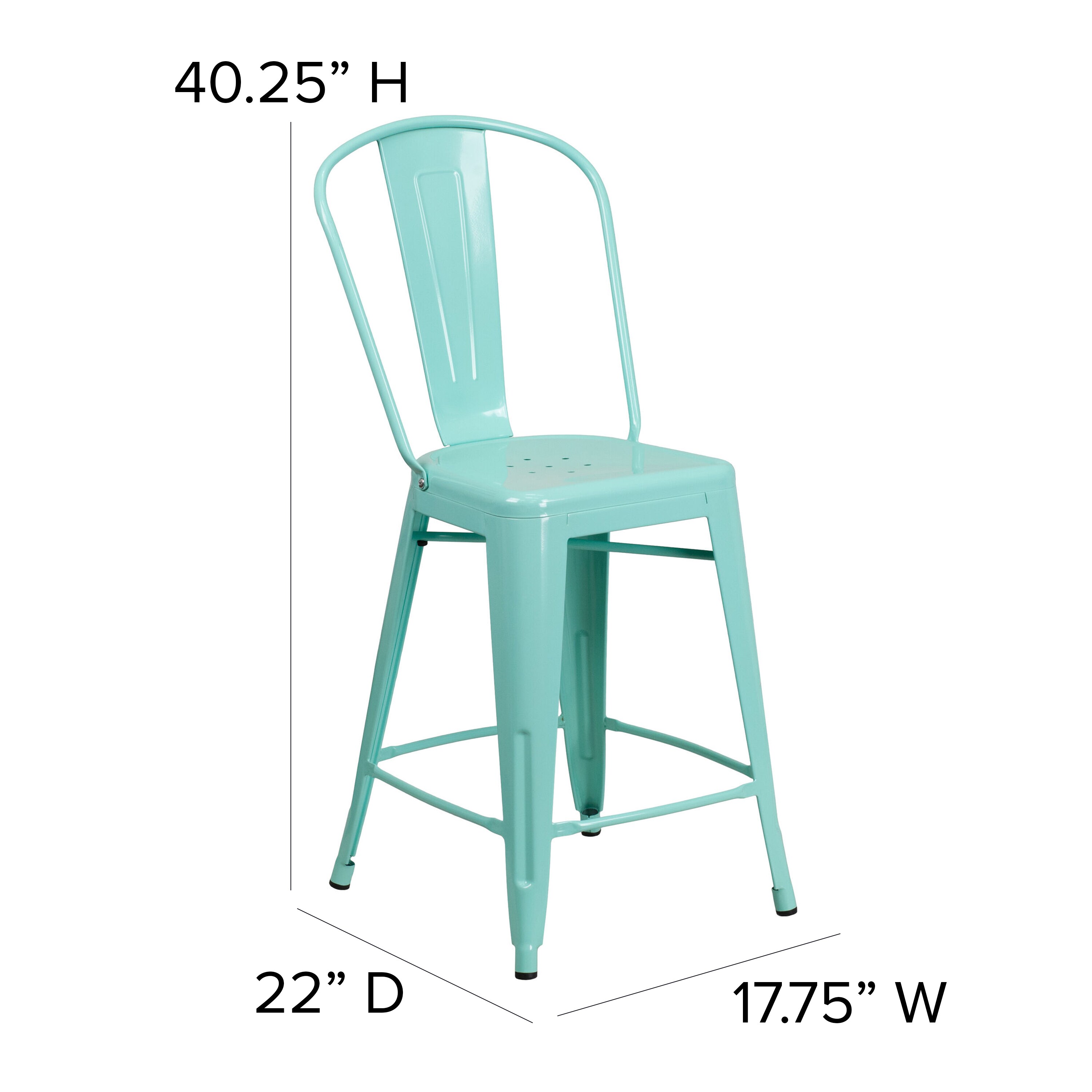 Mint Green Industrial Metal Tolix Bar Stool with Cone Legs