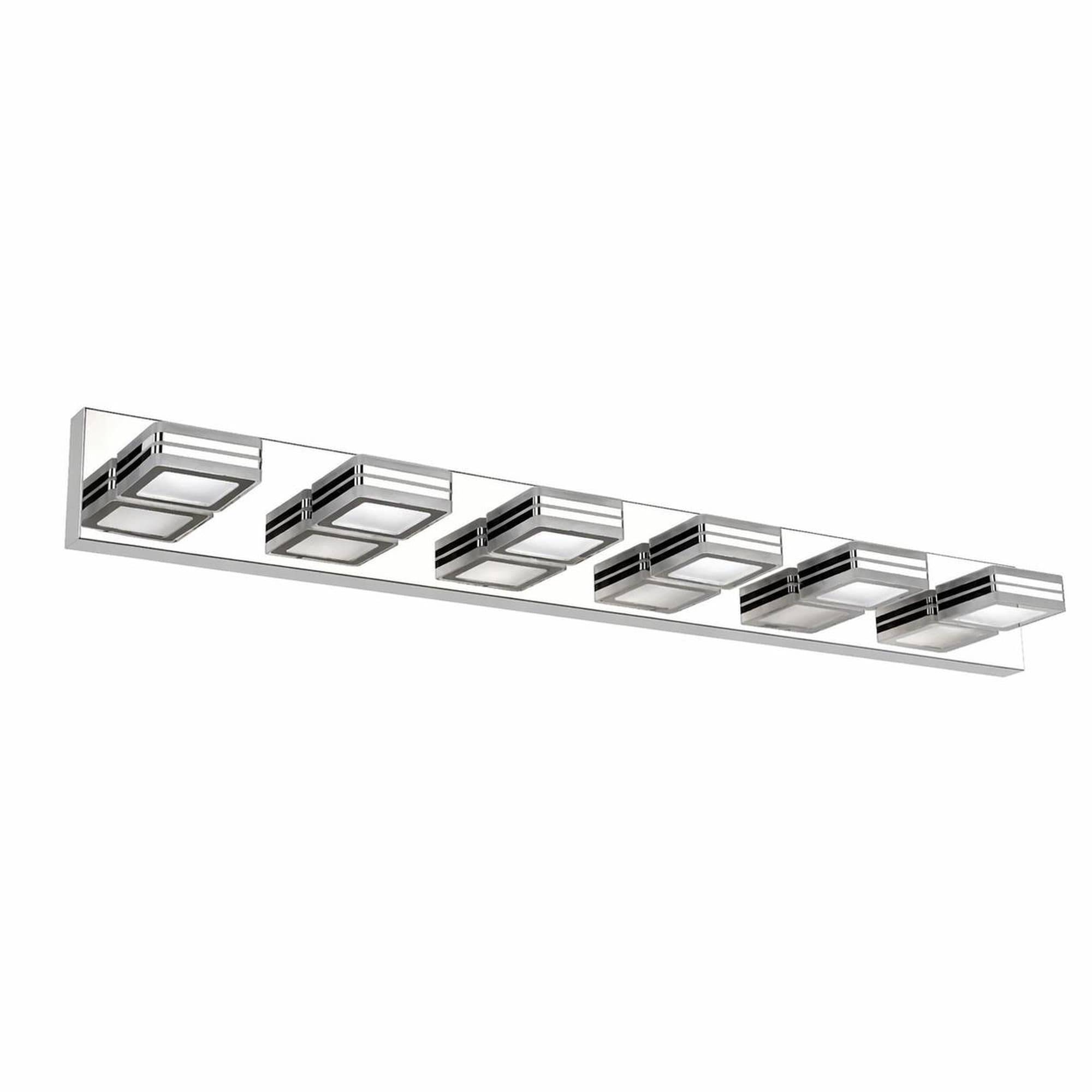 TEINIE 39 Inch Chrome 6 Light LED Vanity Light Square Acrylic Shade Wall Mount Bathroom Fixture for Dressing Room #HJJ-W2312P374881