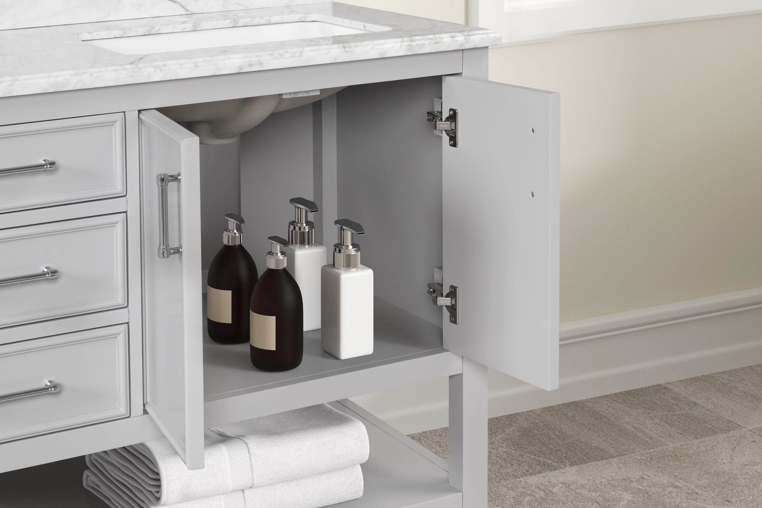 Allen + Roth Presnell 61-in Dove White Double Sink Bathroom Vanity with Carrara White Natural Marble Top | 261065