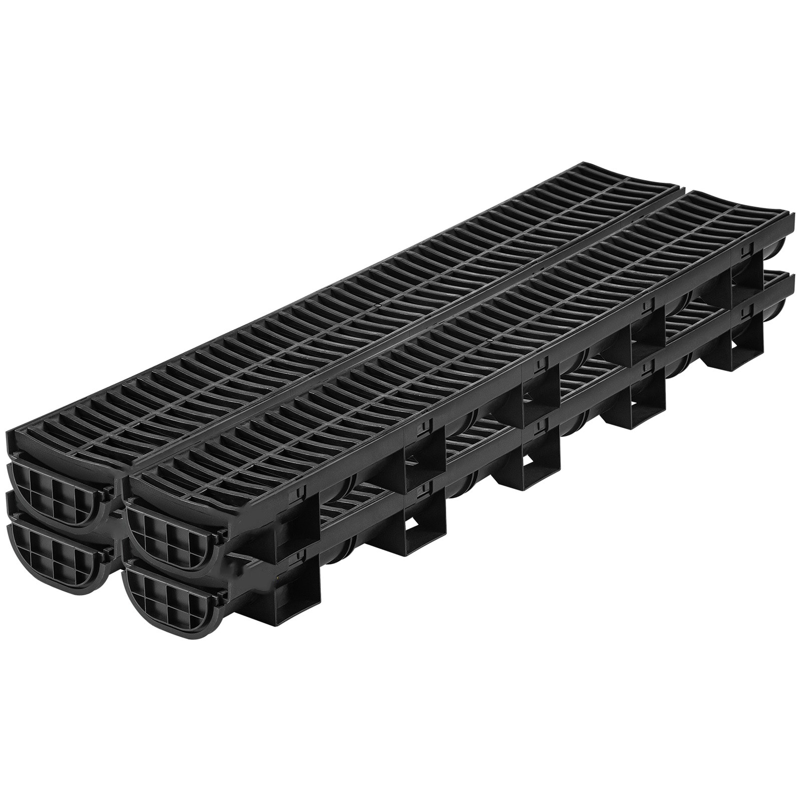 SVOPES Trench Drain System. 5.7x3.1-Inch Channel Drain with Plastic Grate. Black HDPE Drainage Trench. 4x39 Drain Grate with 4 End Caps for Garden and Driveway - 4 Pack #SVOPESPSLGM1001055V0