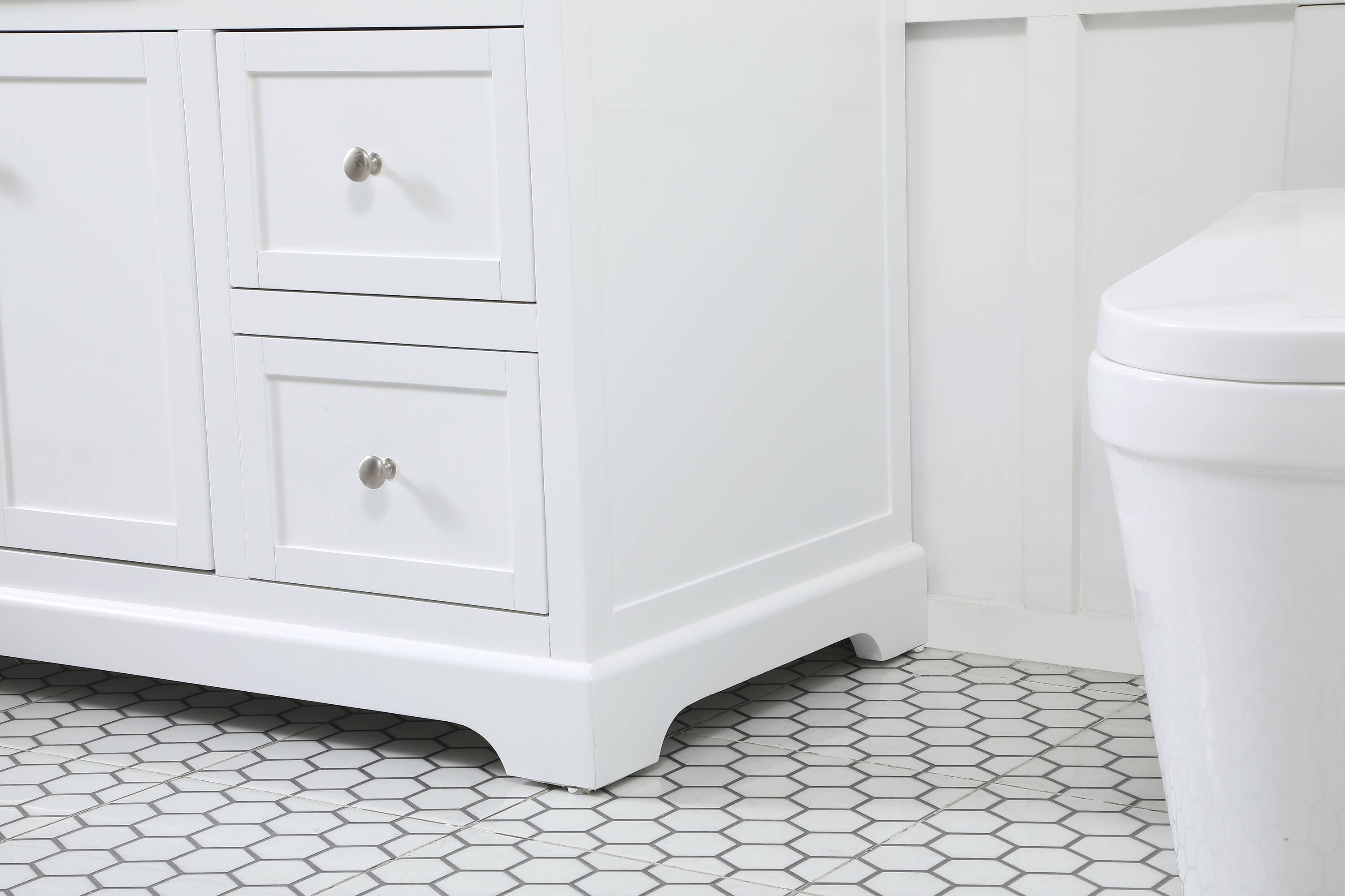 White Solid Wood and MDF Single Bathroom Vanity with Carrara Marble Top