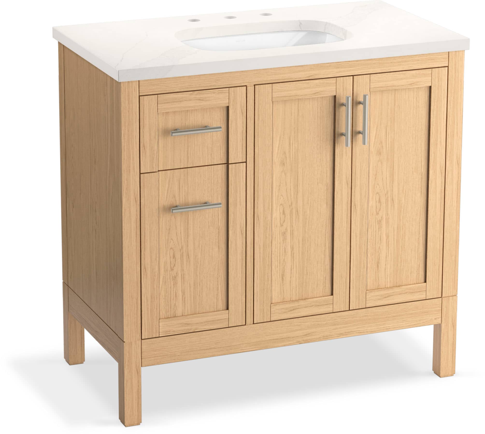 Light Oak 36" Single Bathroom Vanity Set with Quartz Top