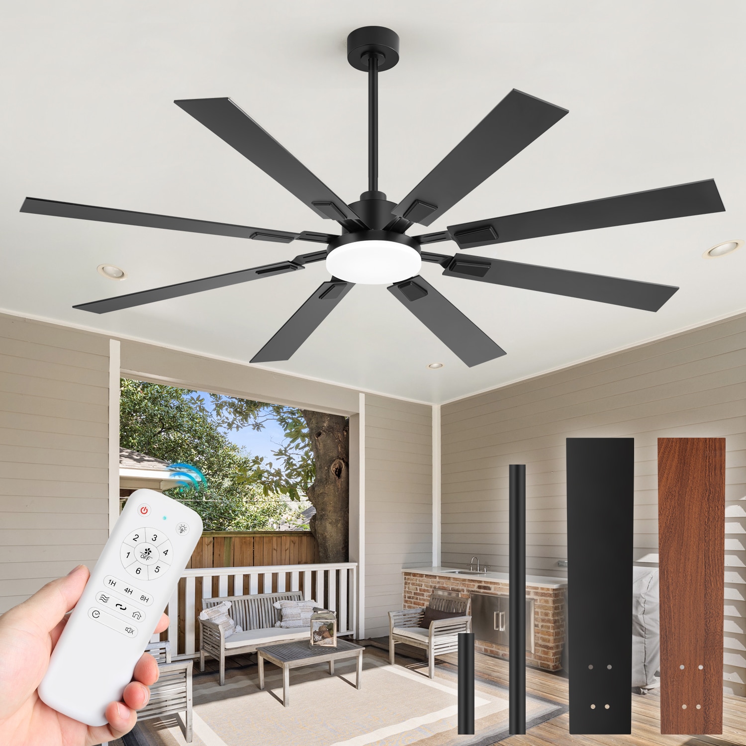 Breezary 32031-BK Windmill 72-in Color-Changing Integrated LED Matte Black with Matte Black Blades Ceiling Fan With Light - Remote Included ( 8 -Blade )