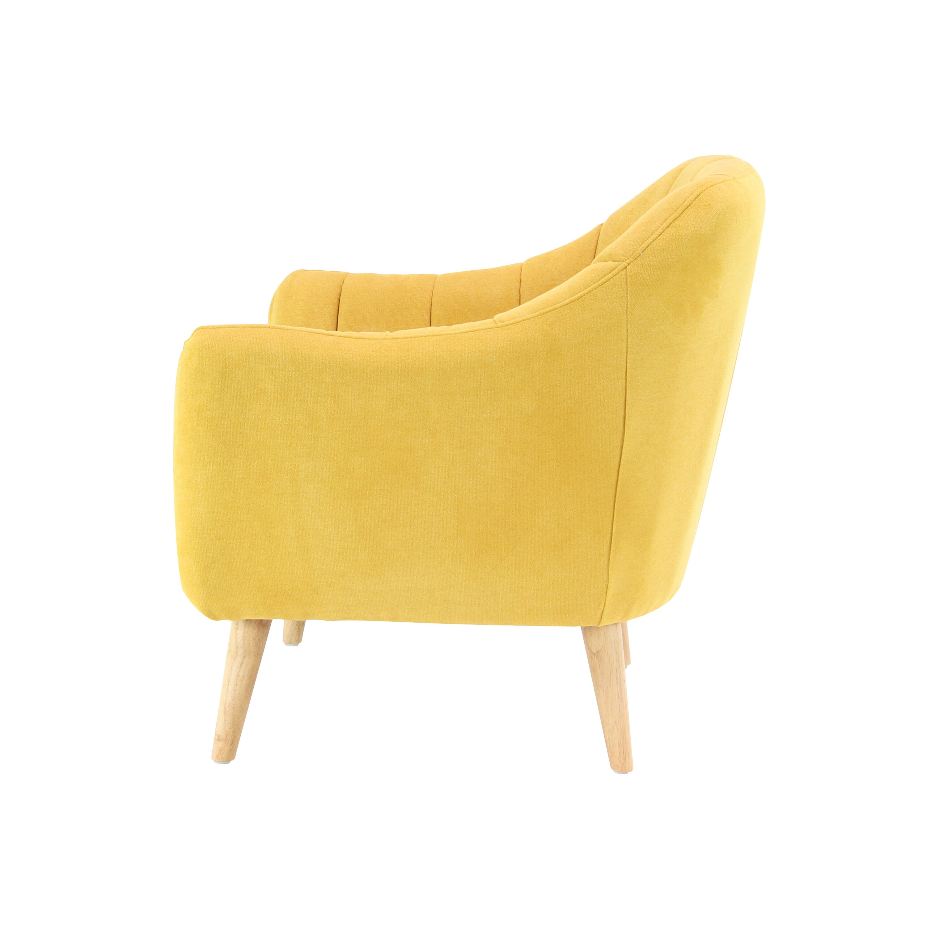 Yellow Velvet Barrel Accent Chair with Wood Legs