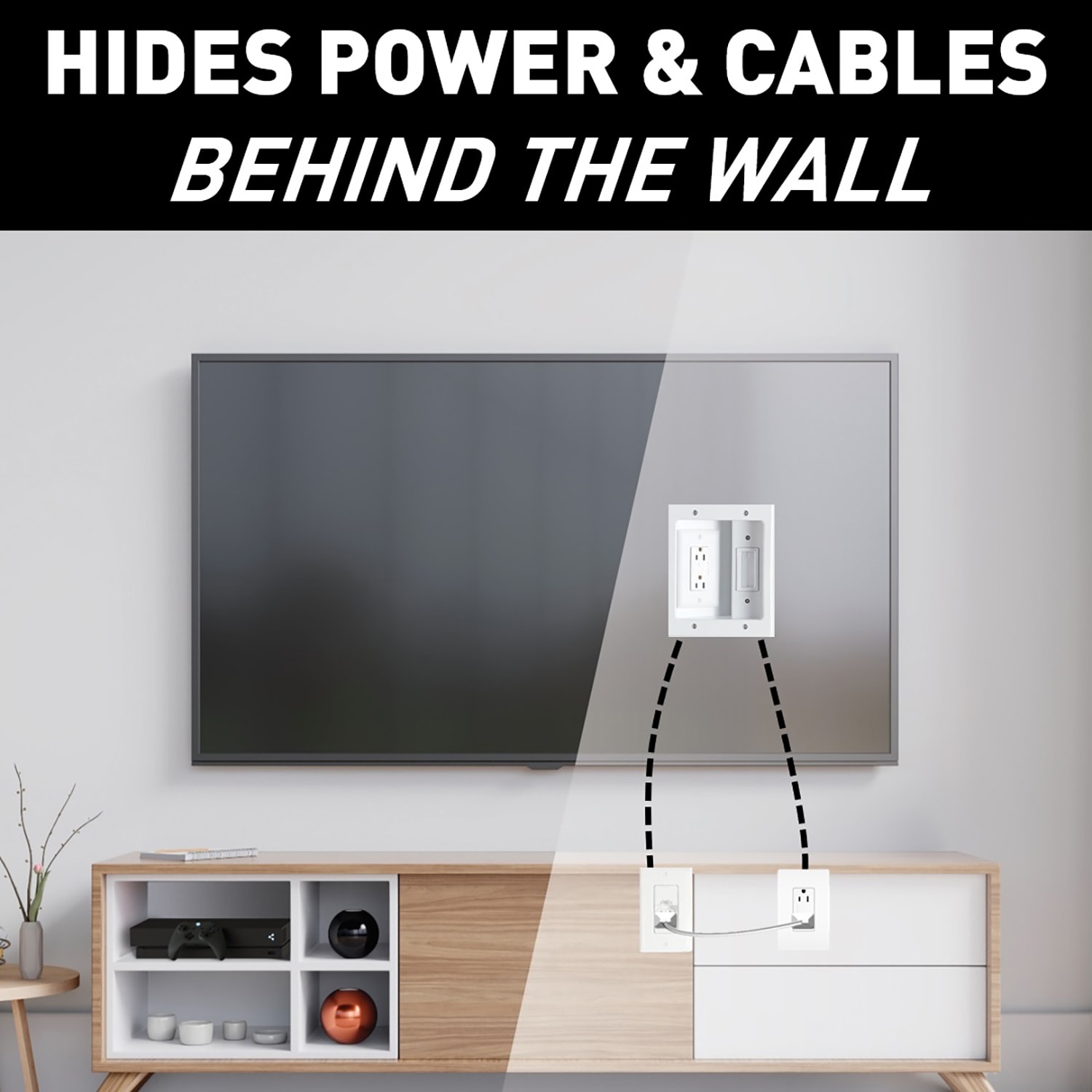 Echogear On-Wall Cable Raceway Kit for Hiding Up to 4 Cords - Easy Peel & Stick Install Helps Conceal & Organize Cables from Mounted TVs