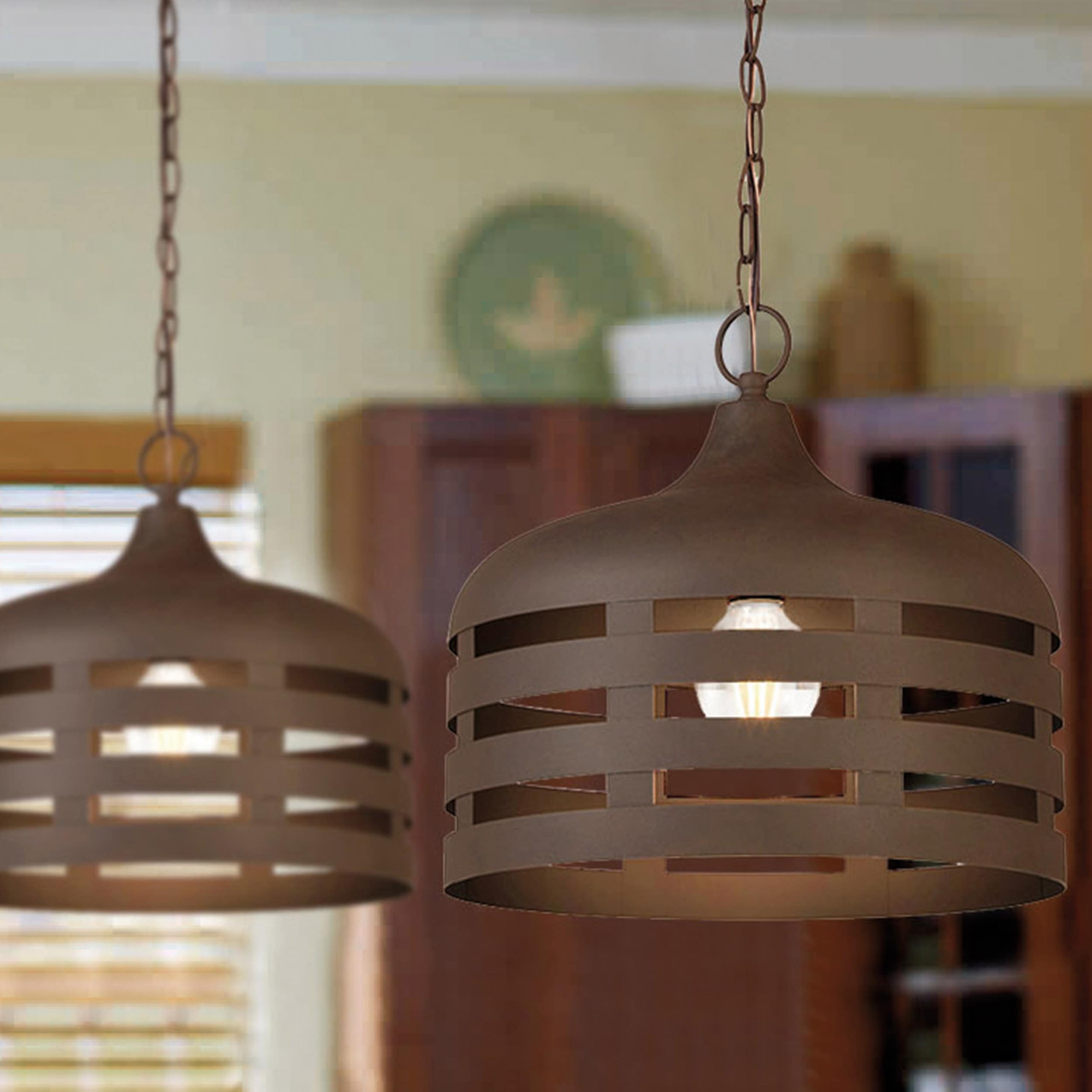 allen + roth KHT0991A Scout 1 -Light Painted Rust Transitional Drum Medium Hanging Pendant light