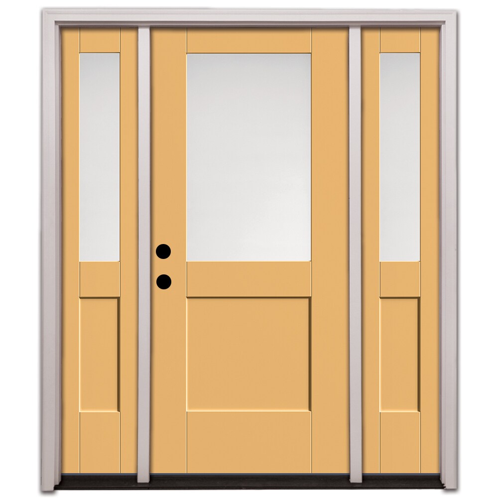 Therma Tru S3200XE-RIB4-12SL-GW Entry Door 64-in x 80-in x 4-9/16-in Fiberglass Half lite Right-hand inswing Golden Wheat Painted Prehung Front Door with Sidelights with Brickmould Insulating core