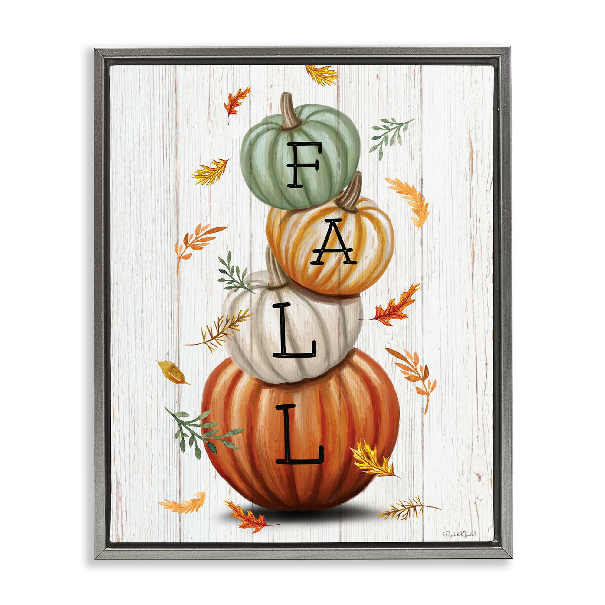 Stupell Industries BT-568-FFL-24X30 Falling Leaves and Pumpkin Stack Floating Frame design by Elizabeth Tyndall