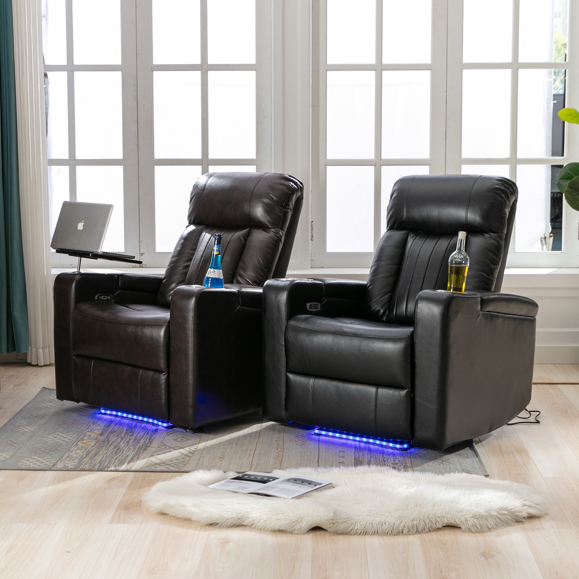 Huluwat Brown Premium Power Recliner with Storage Arms Cupholders ...