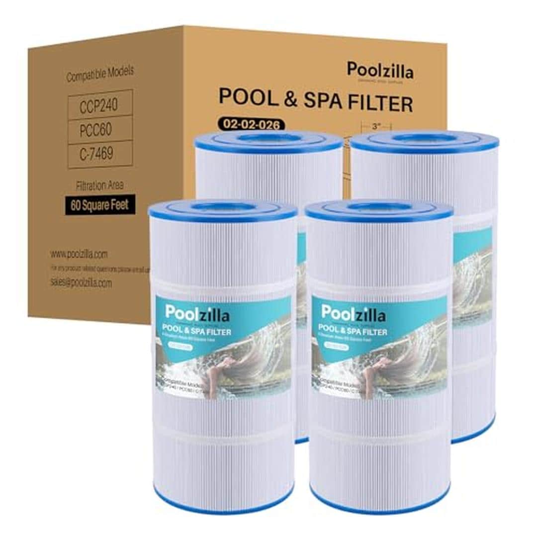Poolzilla 02-02-026-4PK 4 Pack Pool Filter Cartridge Compatible with PLFPCC60 Pleatco PCC60 Pentair CCP240 R173572 178569 Unicel C 7469 Filbur FC 1975 Pure N Clean PC 1975 PC 6460