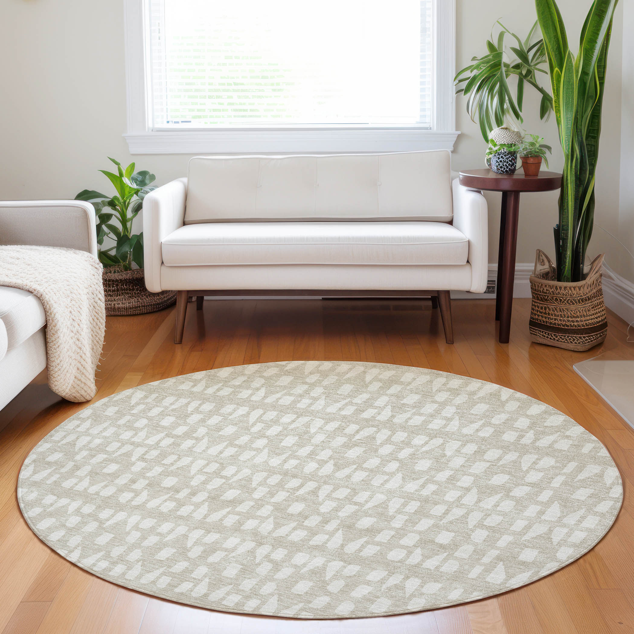 Addison Rugs ACN963BG8RO Chantille ACN963BG 8 x 8 (ft) Loomed Beige Round Indoor/Outdoor Geometric Machine washable Pet Friendly Area rug