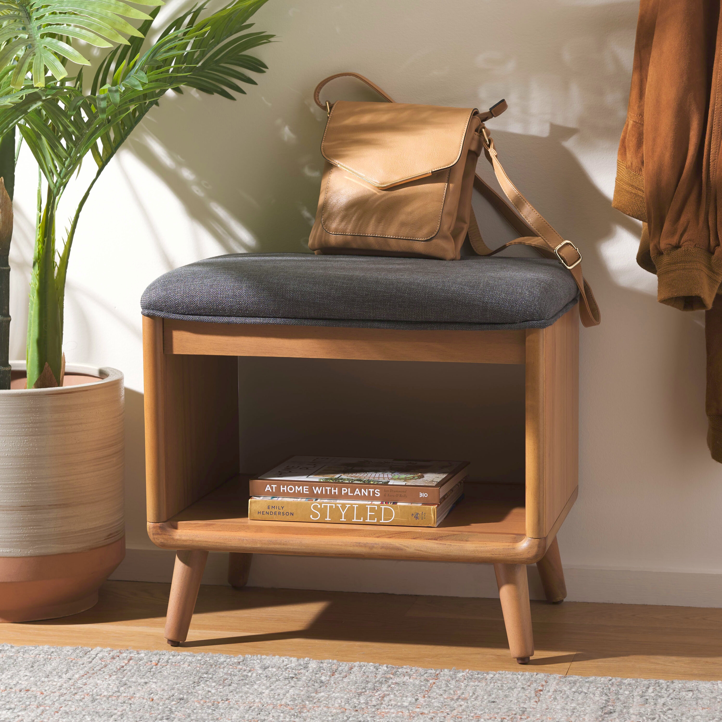 Safavieh BCH5001C Solo Modern Dark Gray/Natural Accent Bench with Storage 20-in x 15-in x 18-in