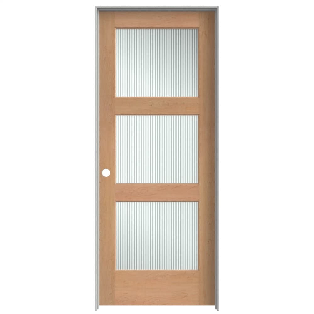 Masonite 642120 32-in x 80-in Natrural Solid core 3-panel Right hand Smooth Prefinished Cherry Wood Flat Jamb Single Prehung Interior Door