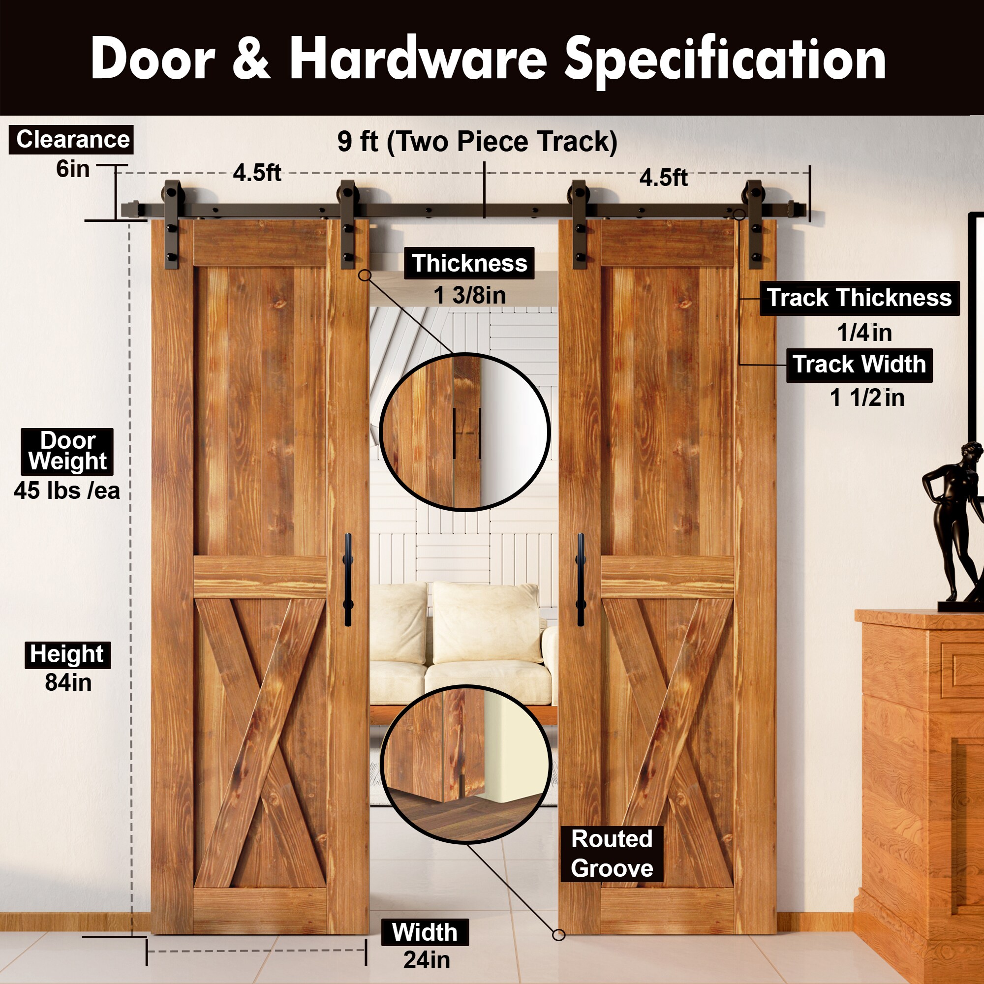 HOMACER YT2TGH108C-2484-X-EA Barn-Doors - View #7