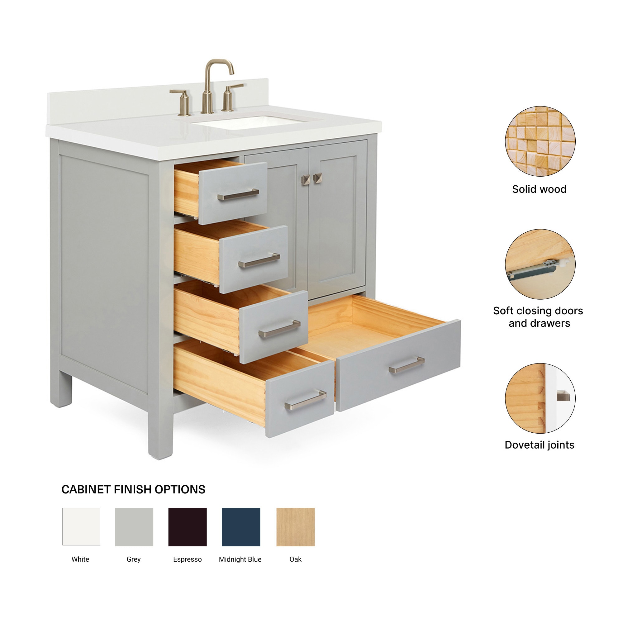ARIEL A037SRWQRVOGRY Bath-Vanity-Combo - View #5