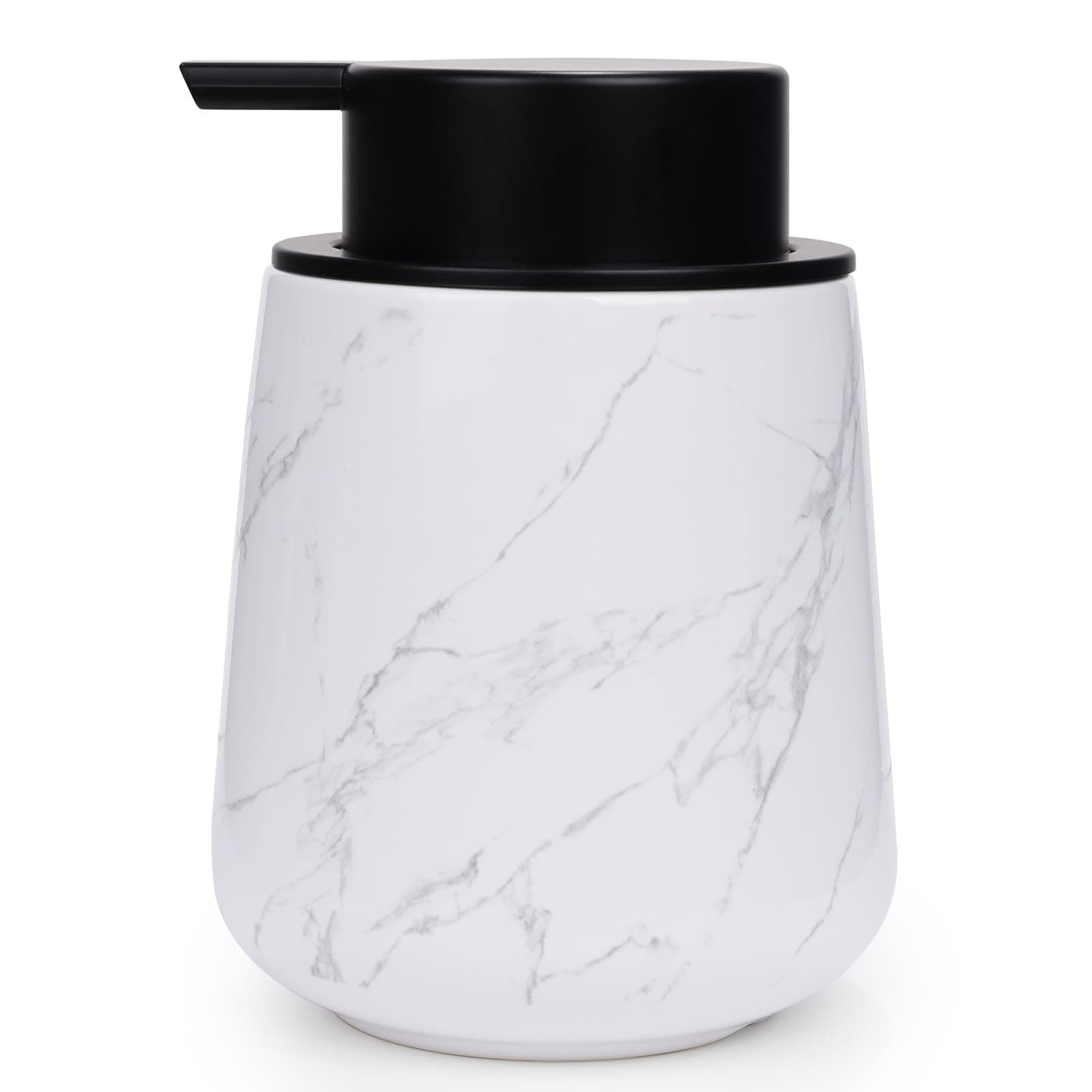 Phyfalip  Marble Ceramic Soap Dispenser 12oz Refillable Liquid Pump Bottle for Bathroom Kitchen Sink Hand Soap or Lotion Modern Textured Design